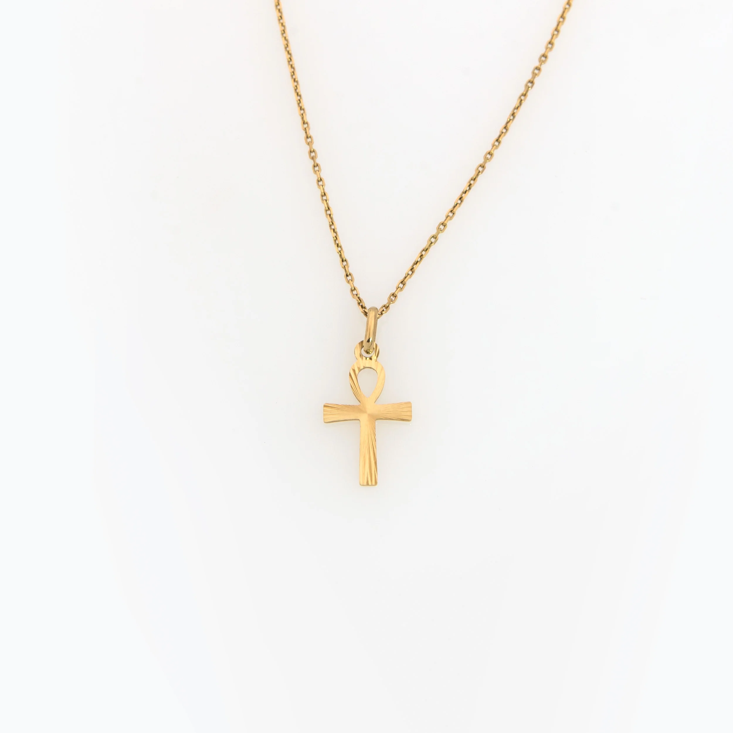 Solid Gold 14K Ankh Cross Necklace Diamond-Cut Pendant
