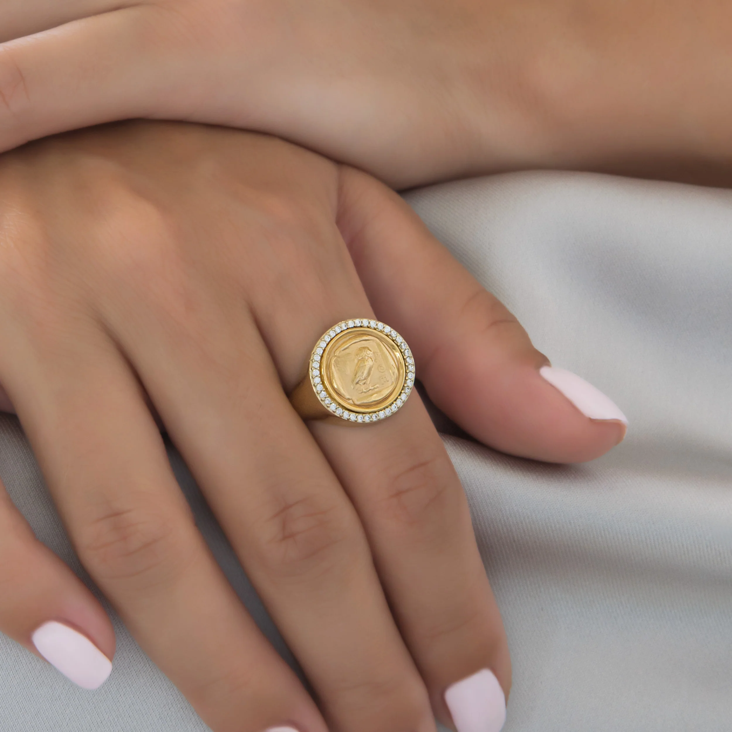Owl Coin Halo Gold Ring — additional product image 2 from AntEva Crafts