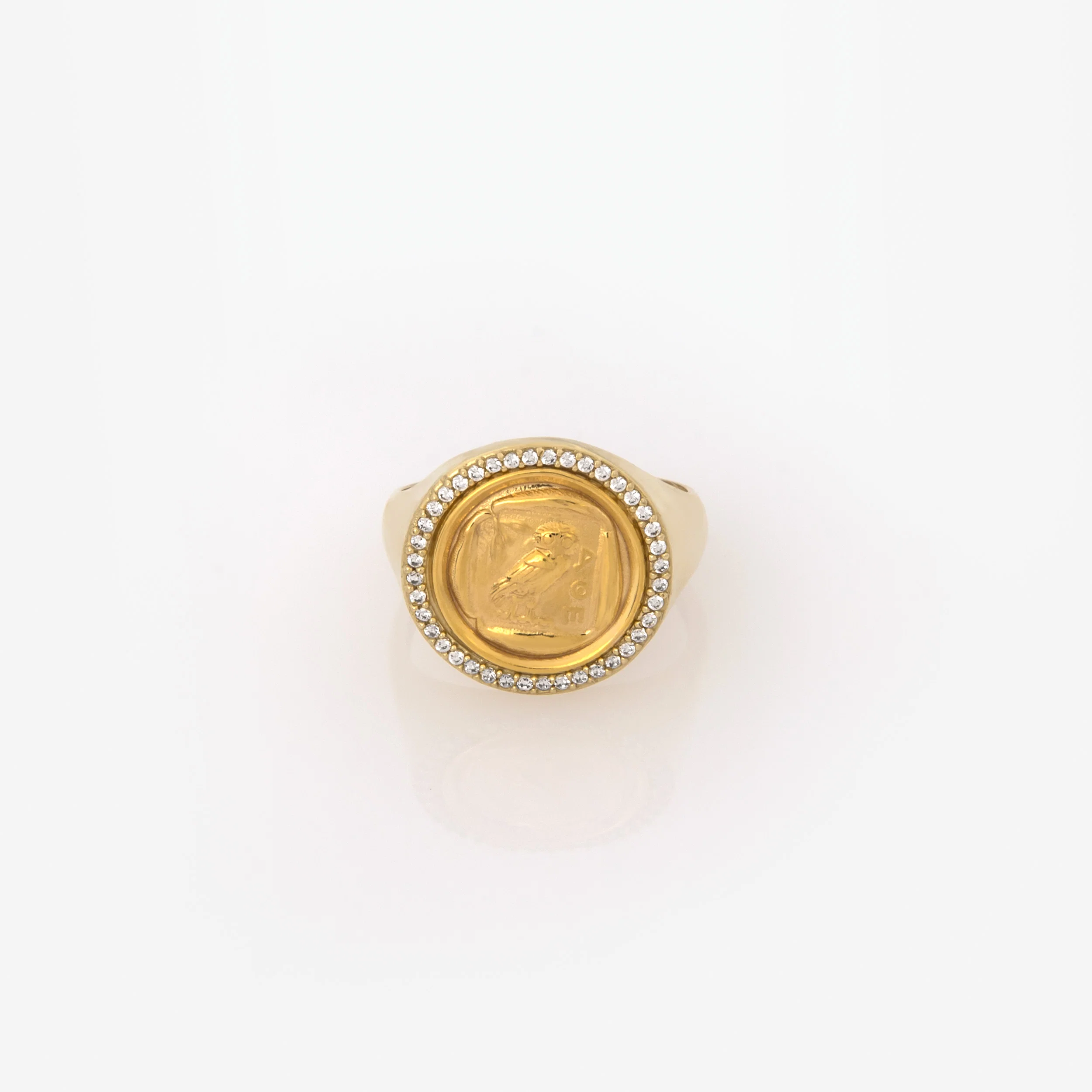 Owl Coin Halo Gold Ring — additional product image 3 from AntEva Crafts