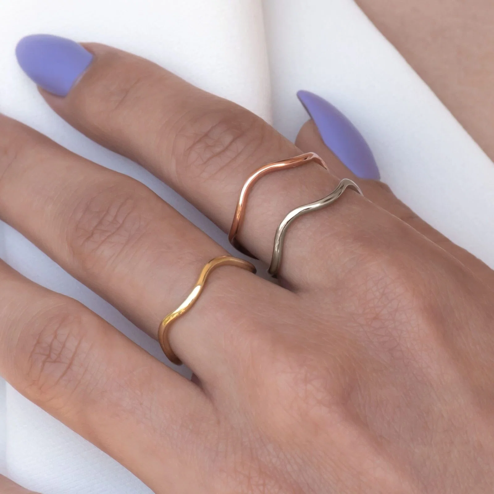 Thin Wave Curved Ripple Ring — additional product image 4 from AntEva Crafts