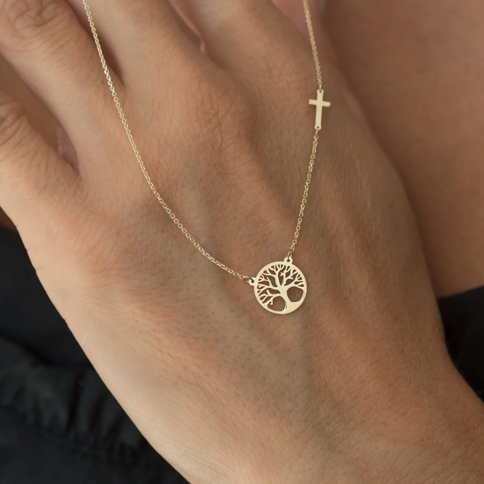 Tree of life Gold Necklace with Cross — additional product image 3 from AntEva Crafts