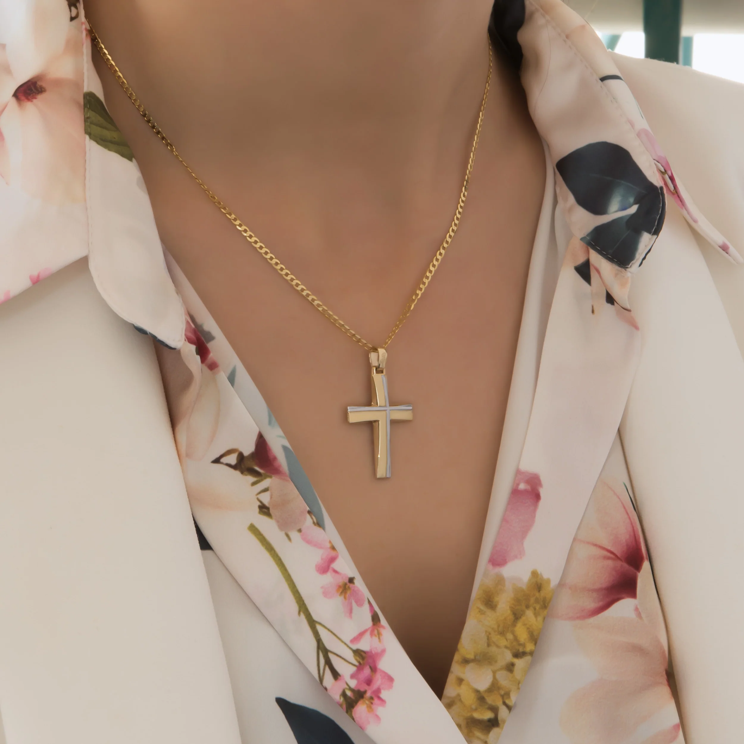 Modern Two-Tone Asymmetrical Cross Pendant — additional product image 2 from AntEva Crafts