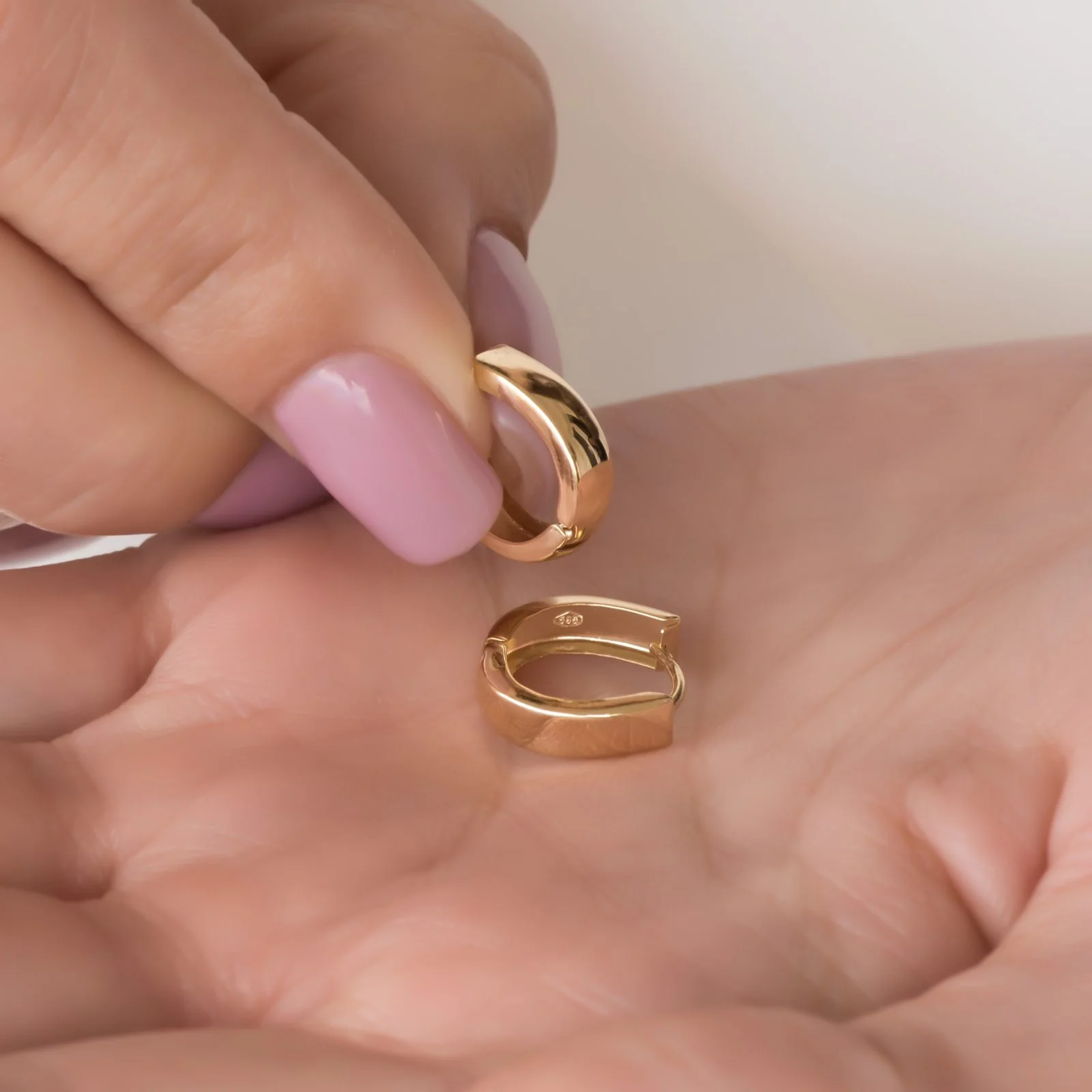 Oval Huggie Hoop 14k Earrings — additional product image 6 from AntEva Crafts