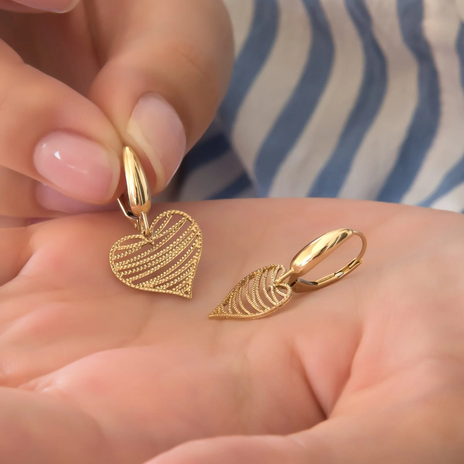Gold Heart Drop Earrings — additional product image 2 from AntEva Crafts