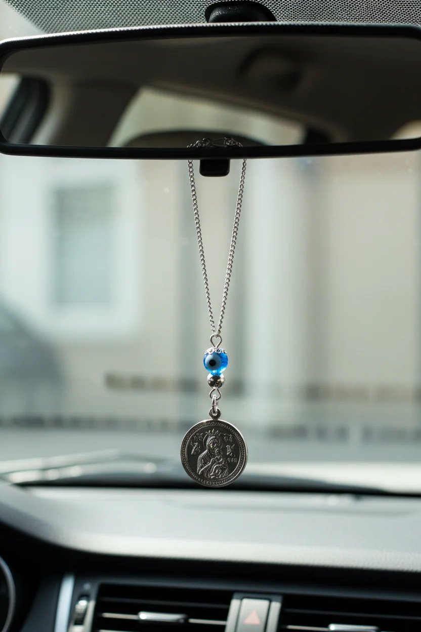 Holy Mary St Christopher Round Car Mirror Charm — additional product image 3 from AntEva Crafts