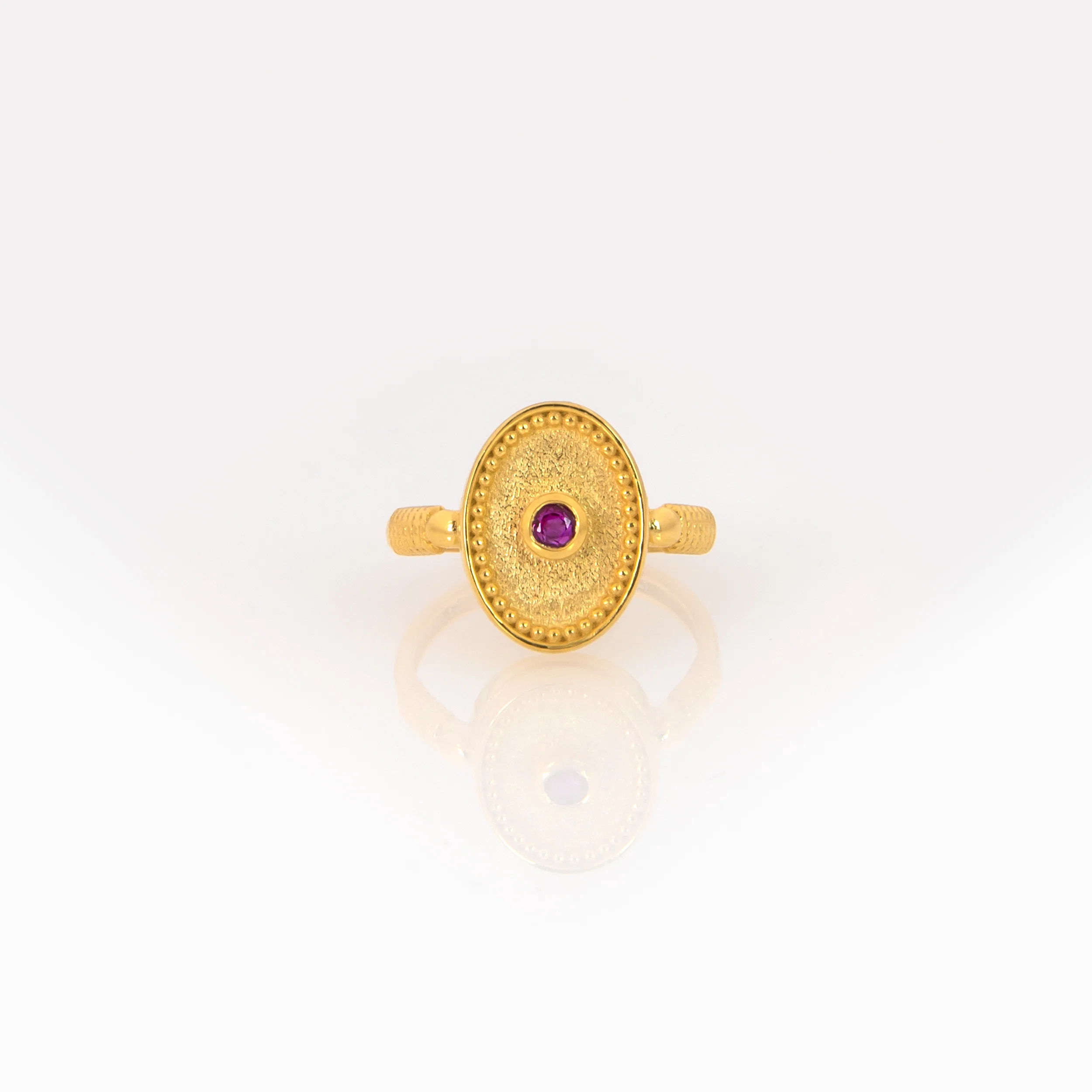 Solid Gold Oval Birthstone Ring – Vintage Milgrain Byzantine Ring — additional product image 4 from AntEva Crafts