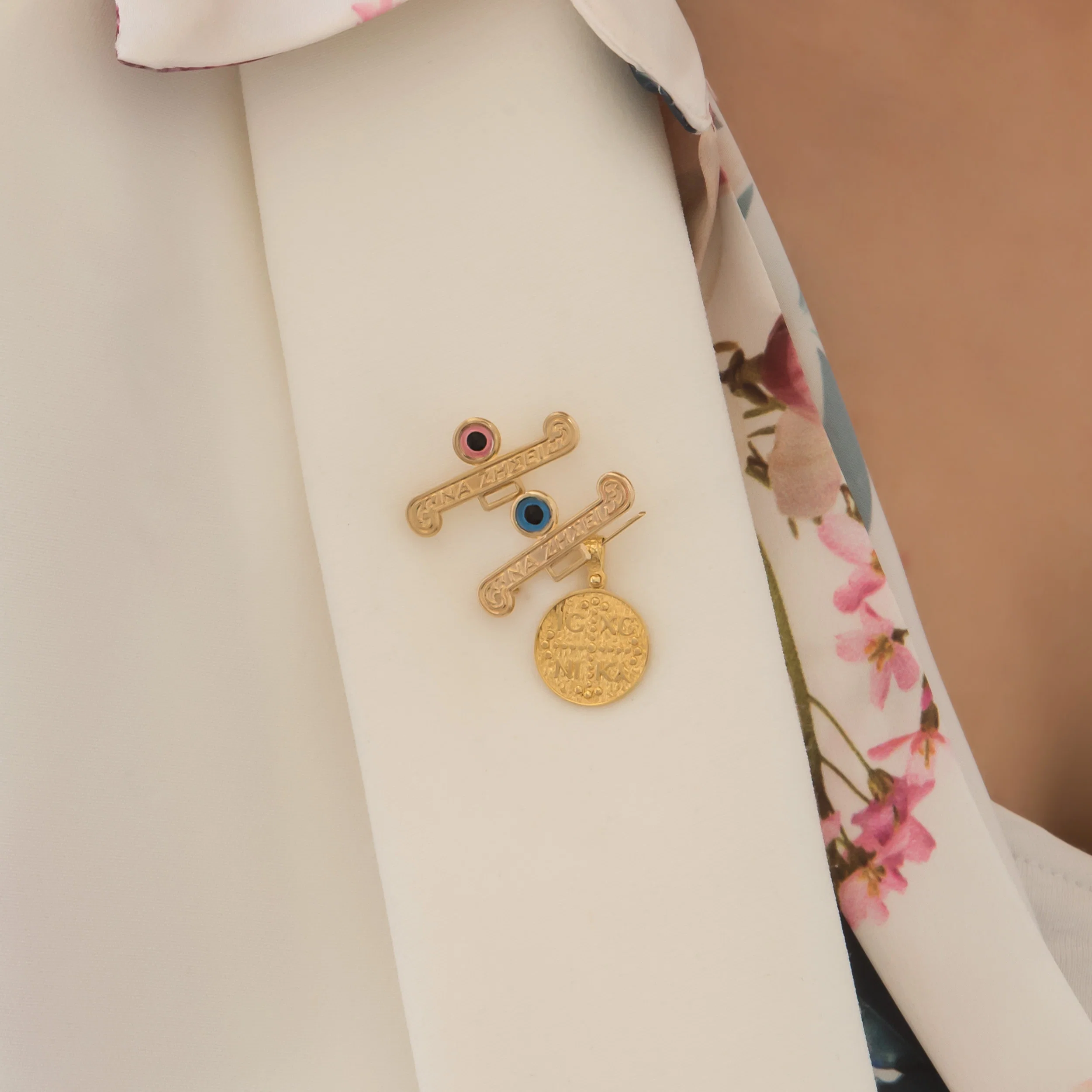 Gold Baptism Baby Pin with Evil Eye — additional product image 4 from AntEva Crafts