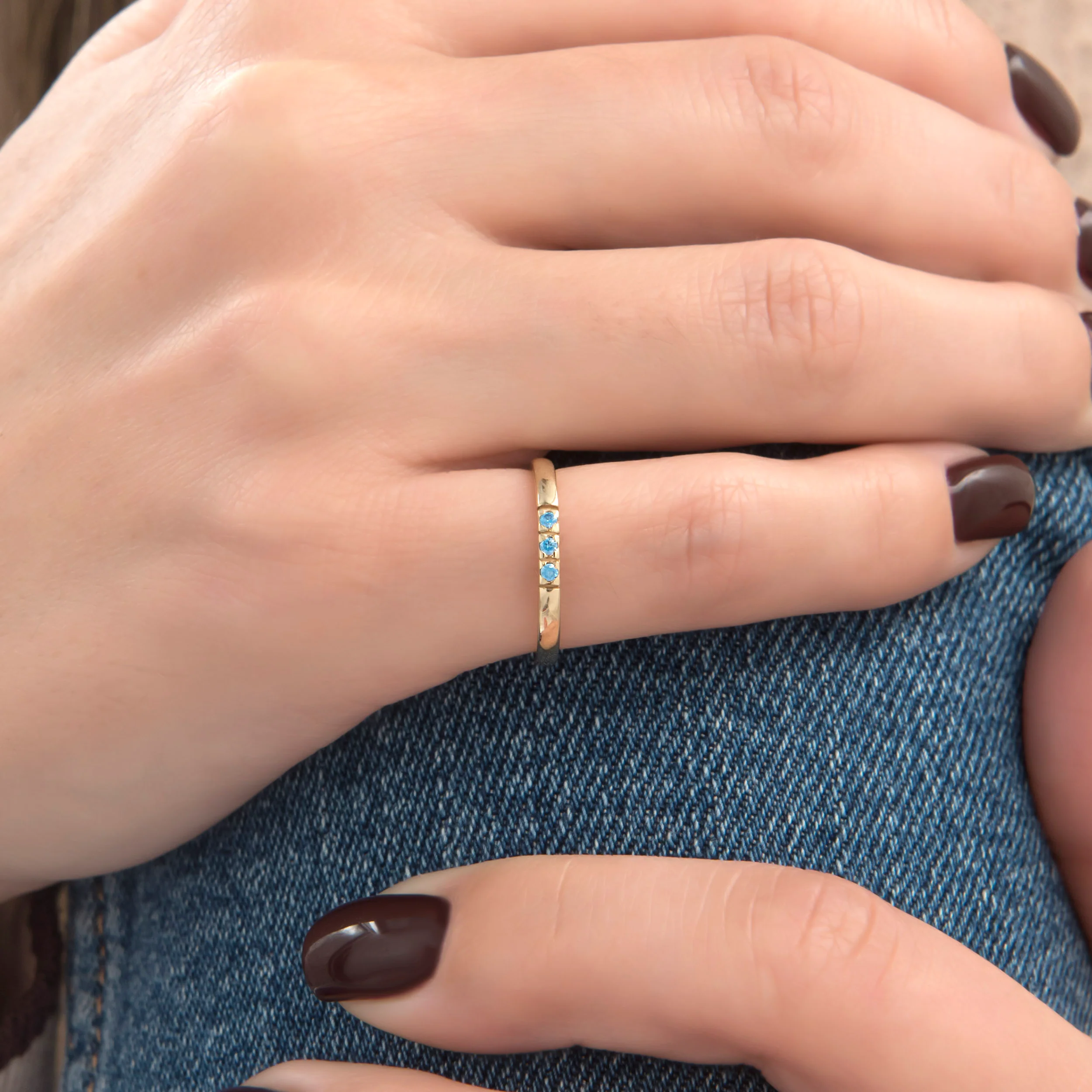 White Gold Delicate Birthstone Ring with 3-5-7 Gems — additional product image 4 from AntEva Crafts