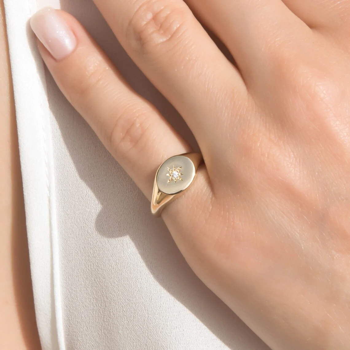 Diamond North Star Signet Ring — additional product image 2 from AntEva Crafts