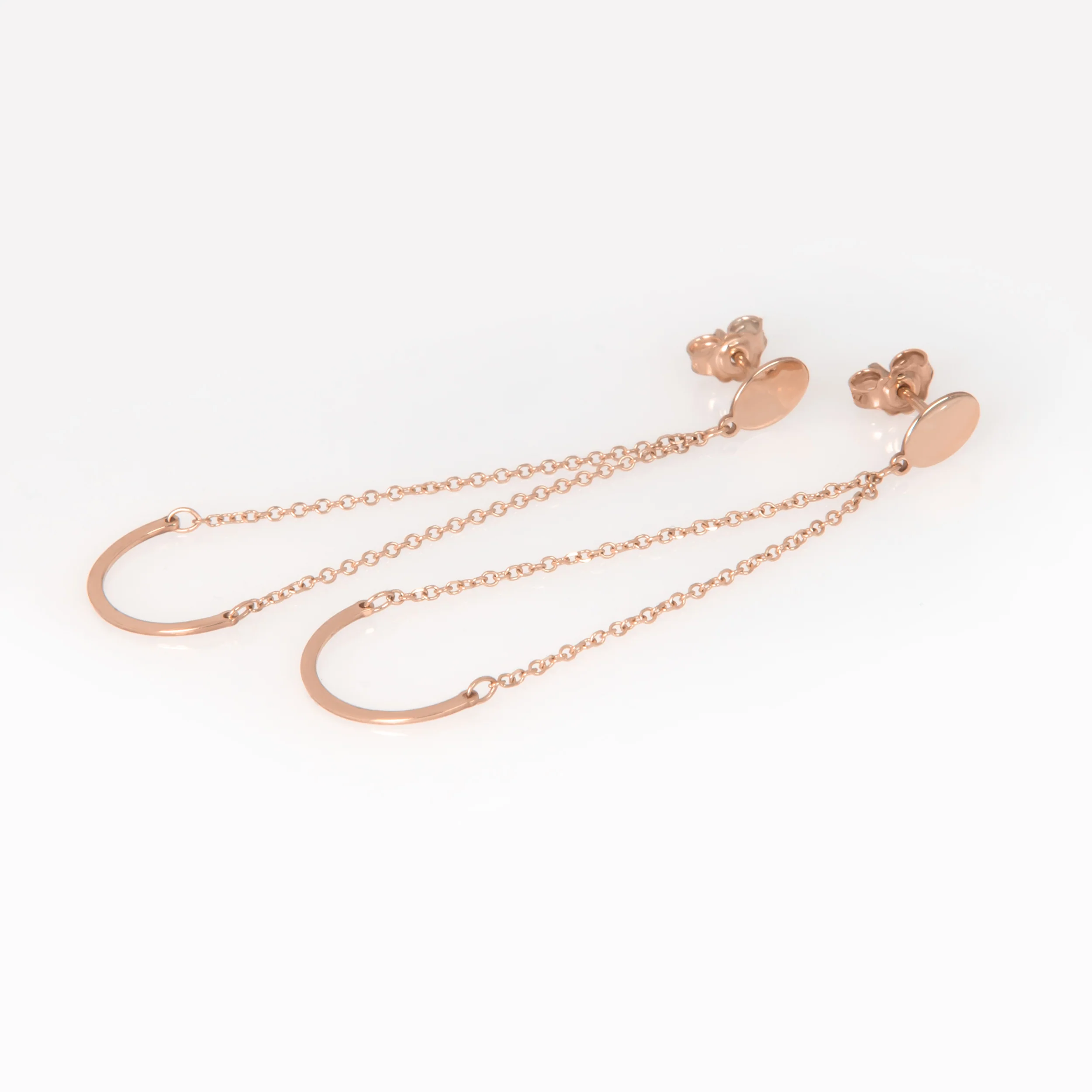 Solid Gold Smile Threader Earrings – Minimalist Crescent Chain Earrings — additional product image 4 from AntEva Crafts