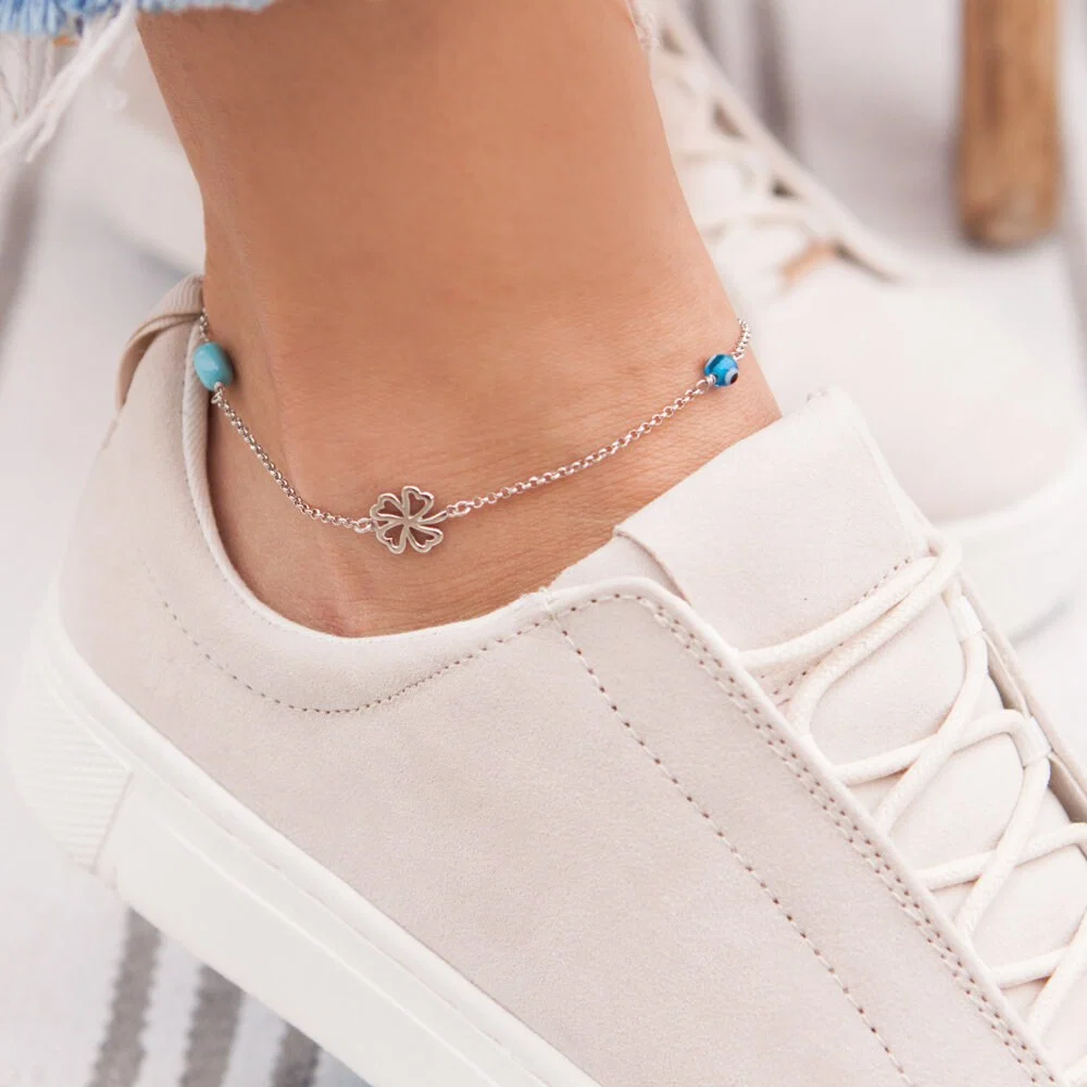 Silver Four Leaf Clover Anklet — additional product image 4 from AntEva Crafts