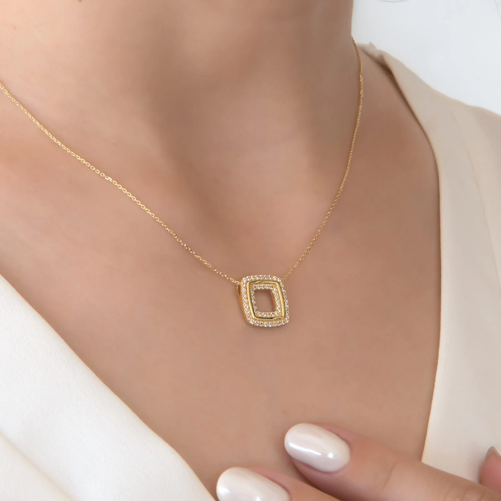 Square Charm Gemstone Necklace — additional product image 2 from AntEva Crafts