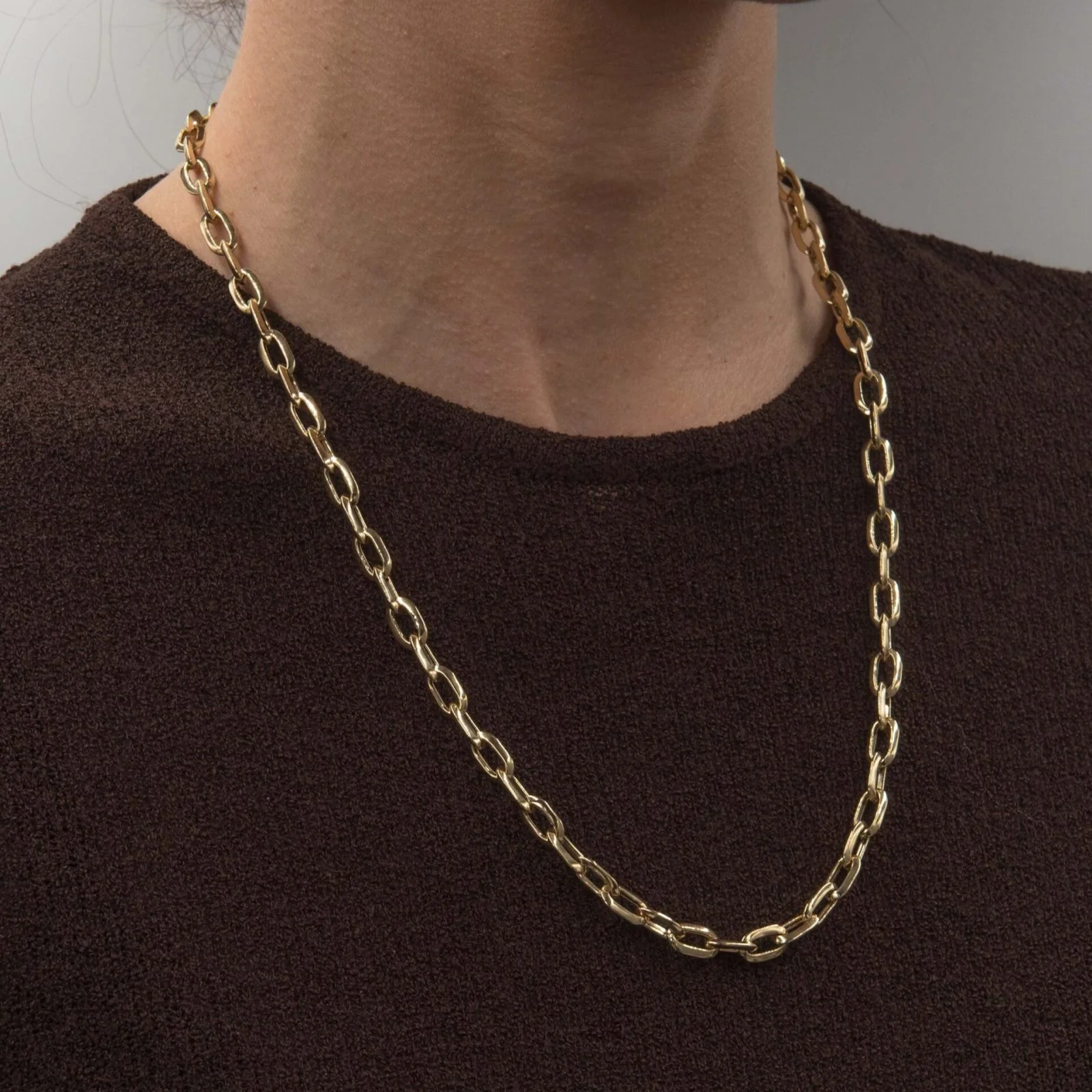 Oval Link Elongated Gold Necklace — additional product image 4 from AntEva Crafts