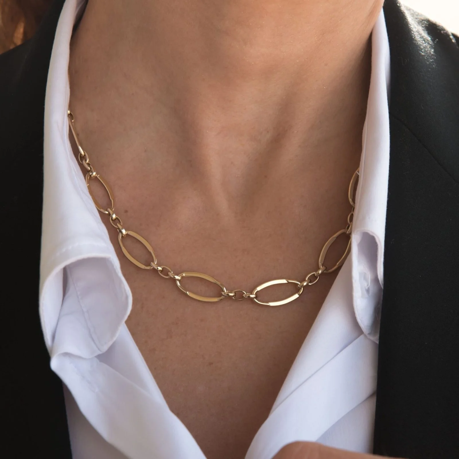 Oval Link Elongated Necklace 14k — additional product image 2 from AntEva Crafts