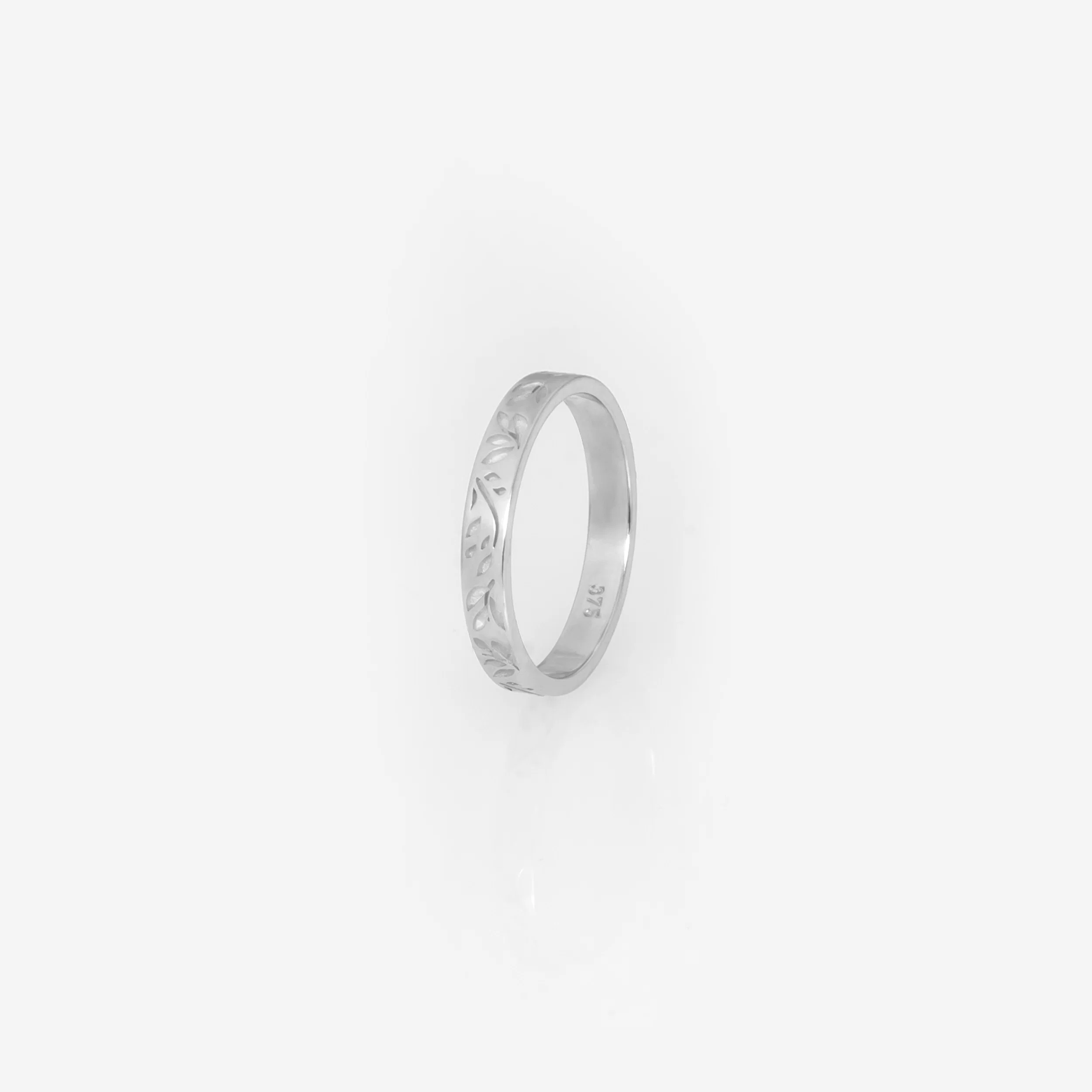 Solid Gold Olive Leaf Engraved Band Ring – Floral Stackable Ring — additional product image 5 from AntEva Crafts