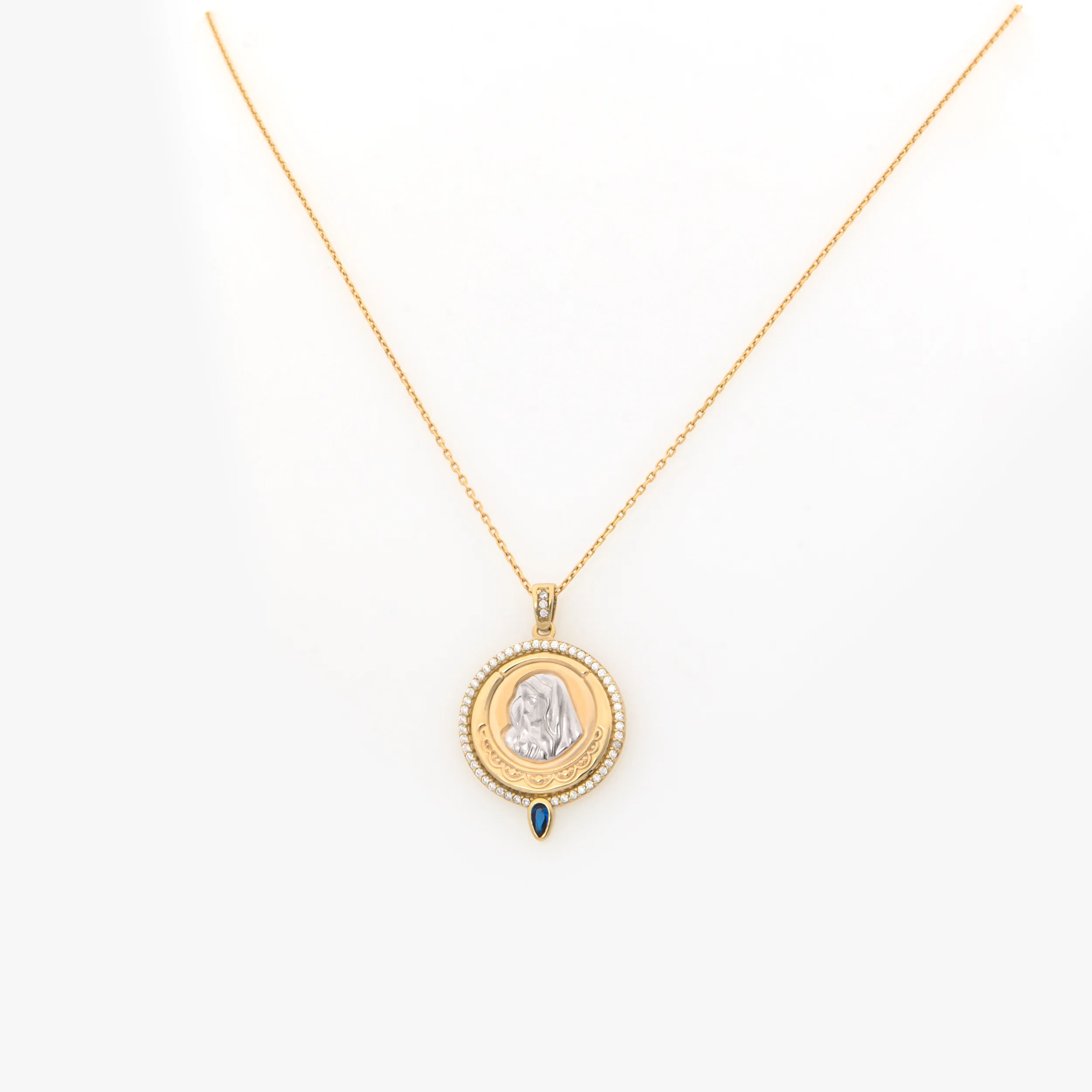 Gold Holy Mary Necklace with Marquise Shape Gem — additional product image 3 from AntEva Crafts
