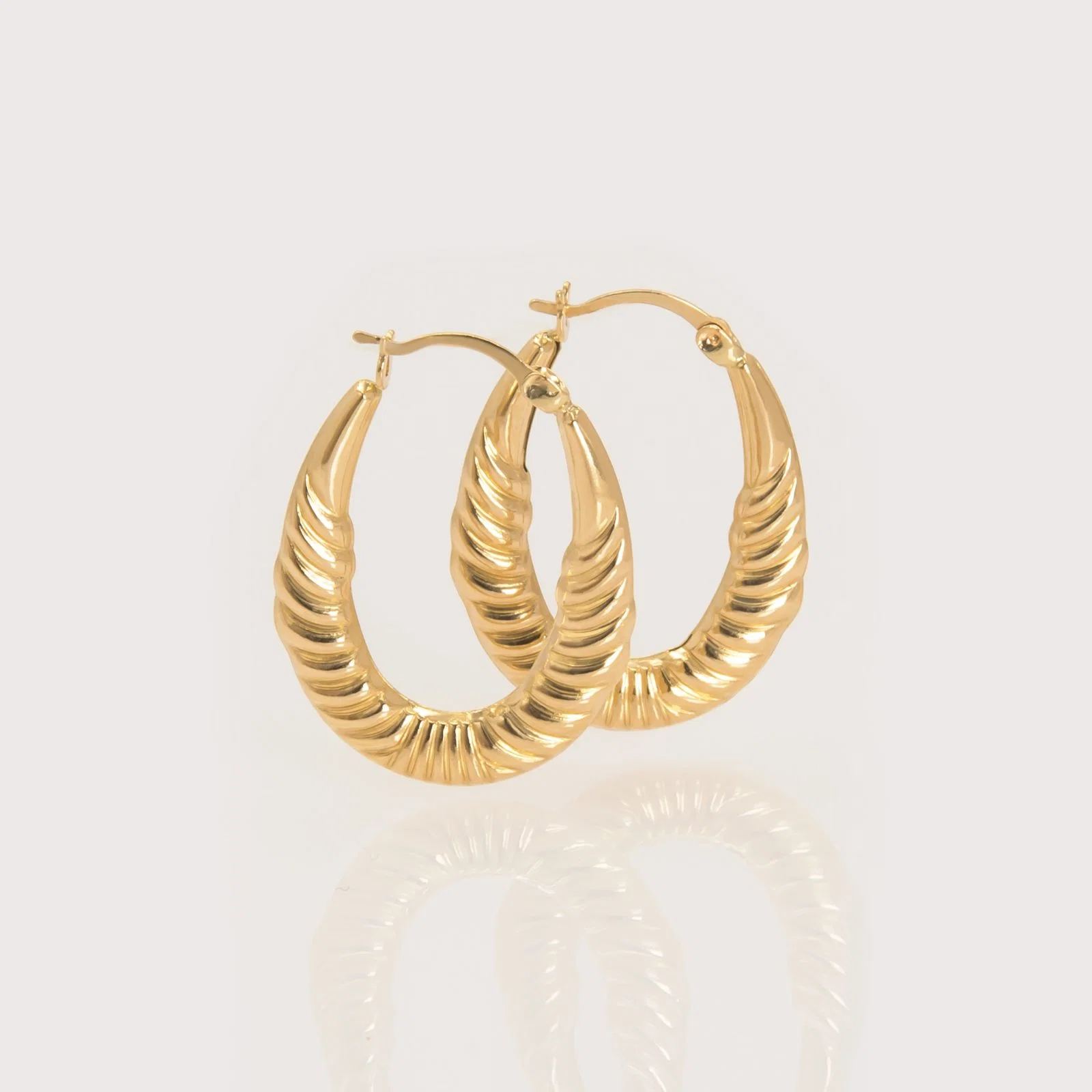 Ribbed Hoop Gold Earrings