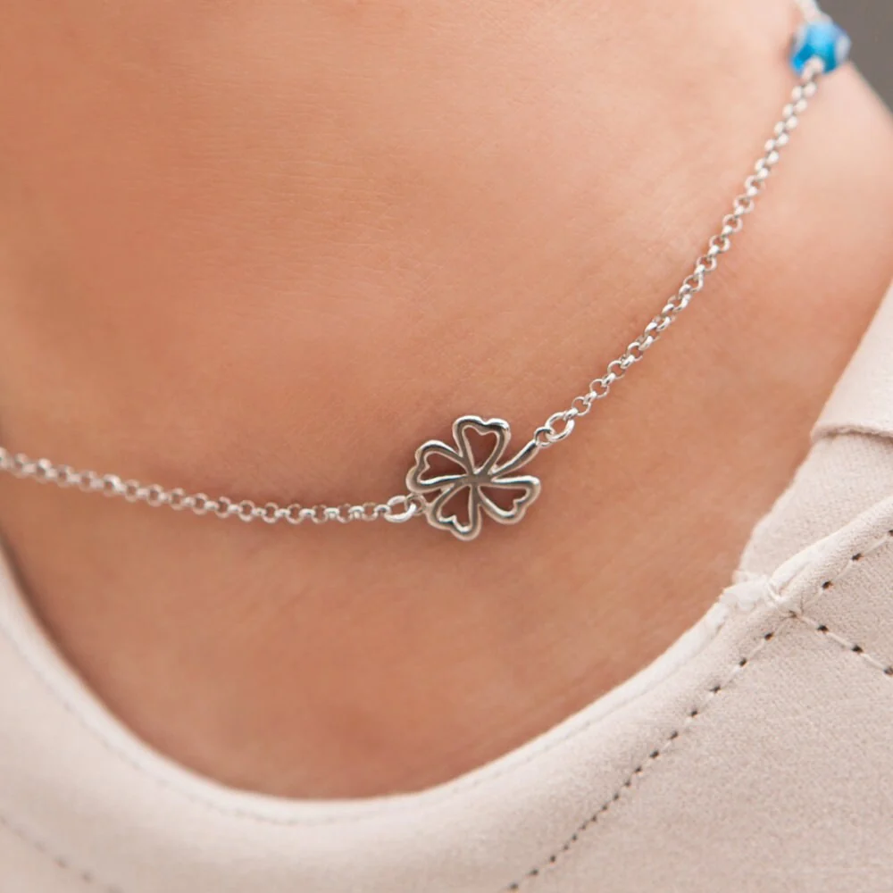 Silver Four Leaf Clover Anklet — additional product image 2 from AntEva Crafts