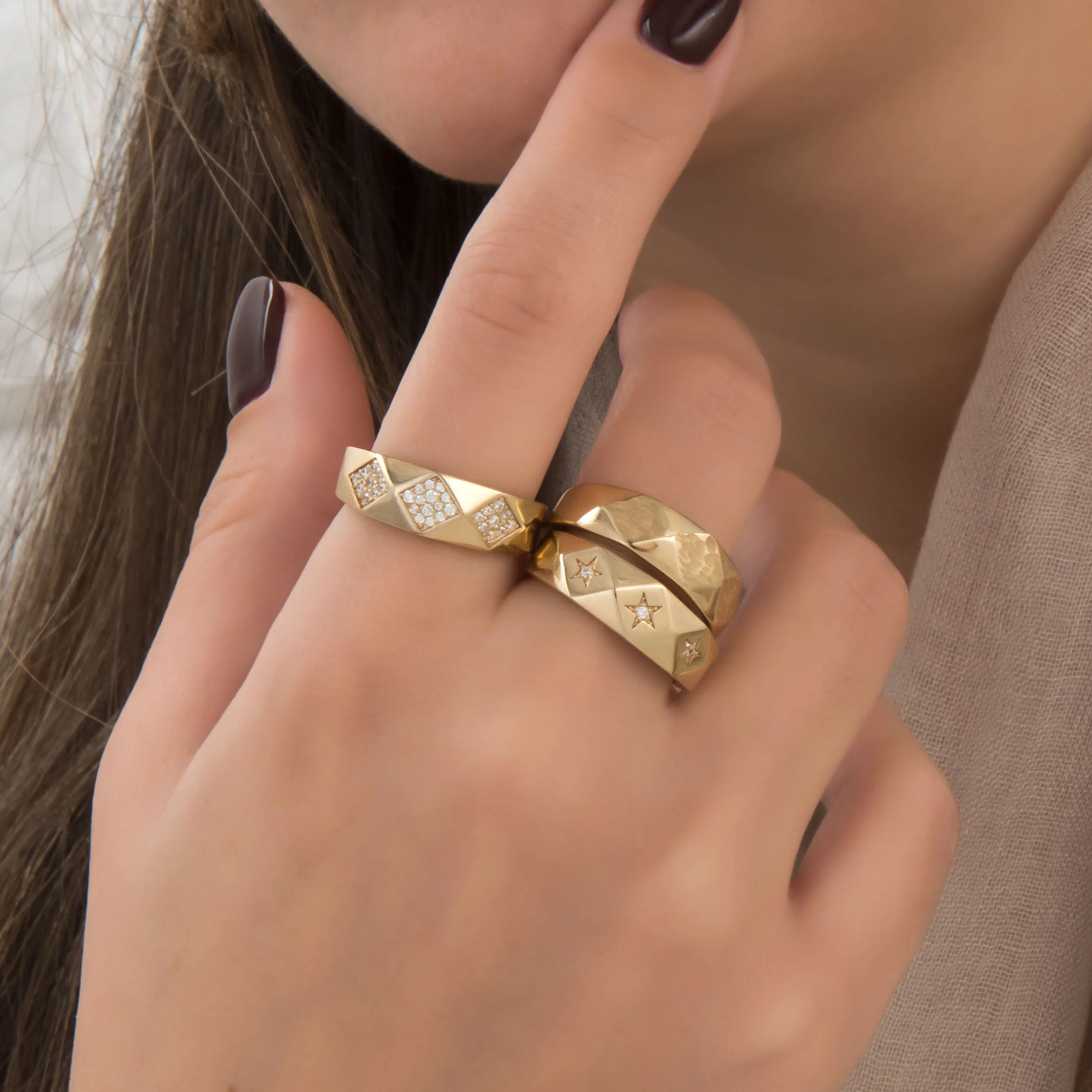 Diamond Cut Star Ring with 3 Diamonds — additional product image 7 from AntEva Crafts