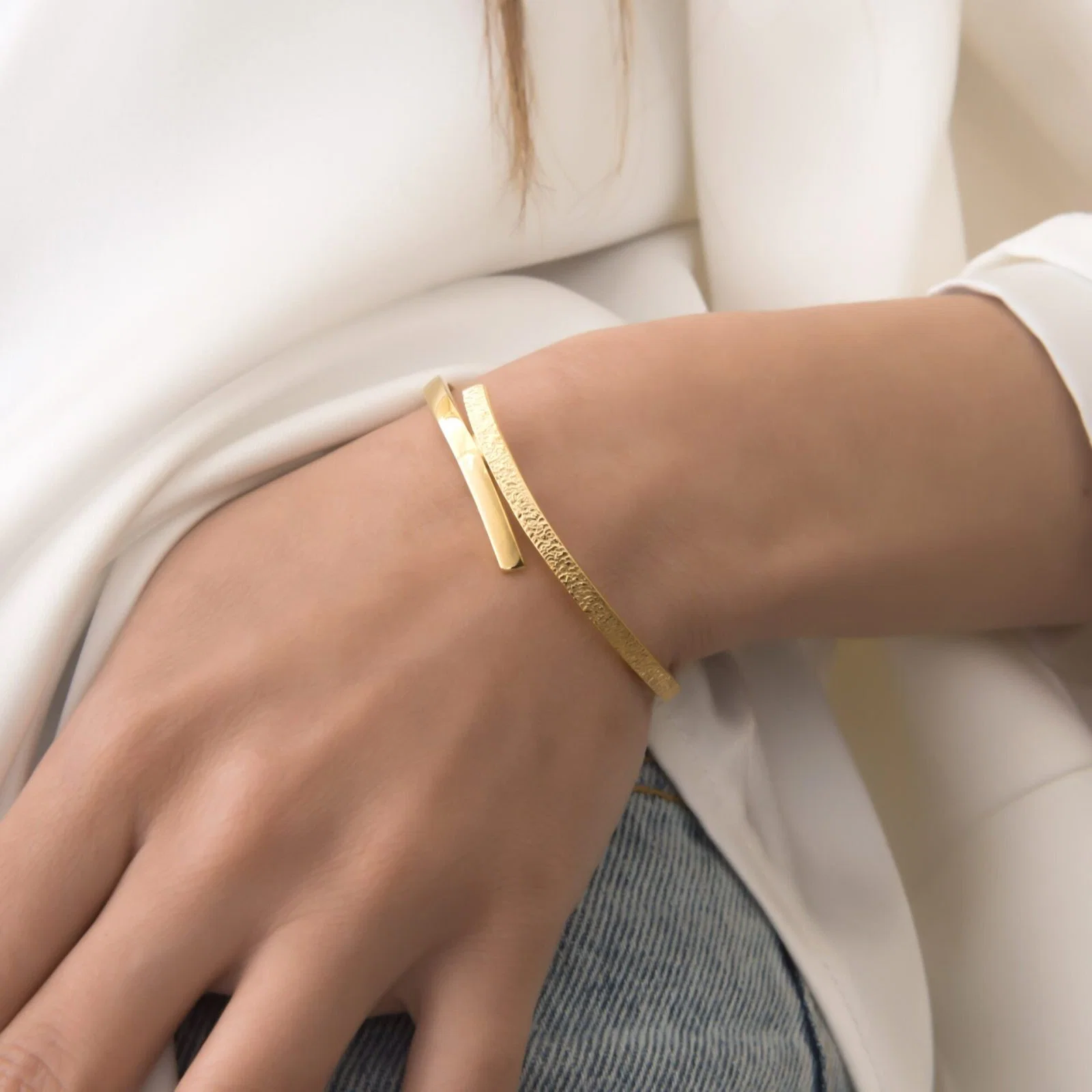 Gold Bypass Open Cuff Bangle — additional product image 3 from AntEva Crafts