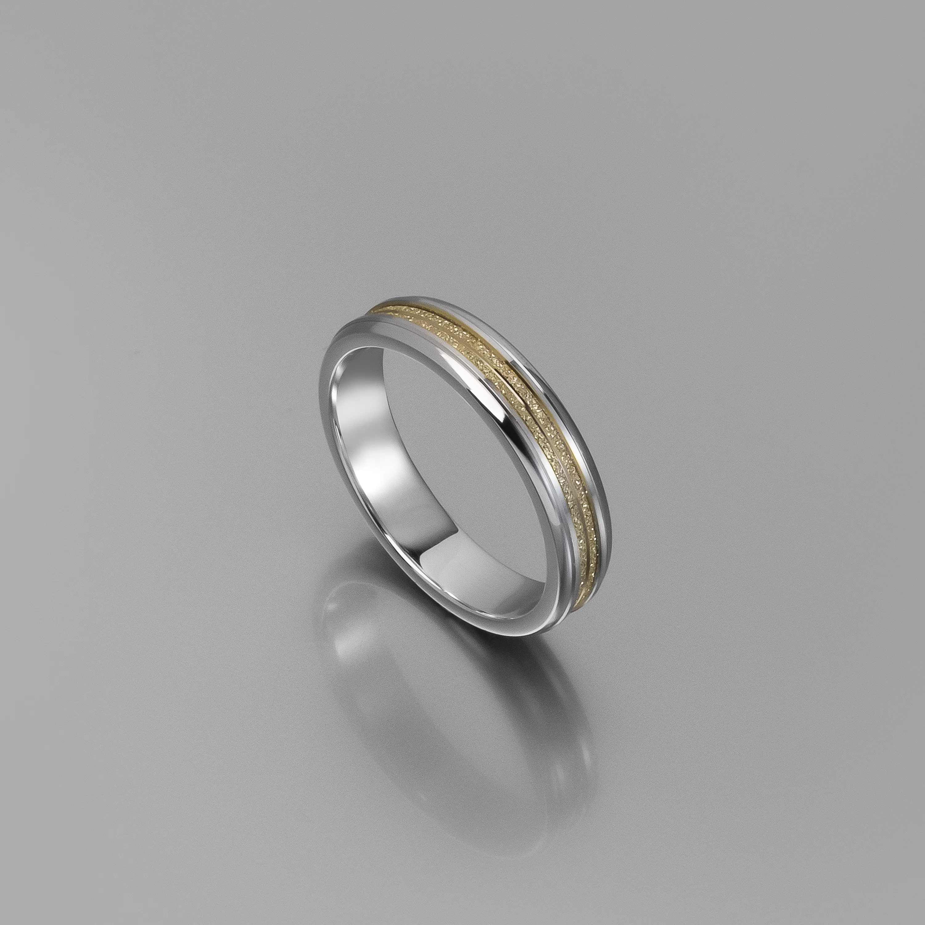 Two-Tone Sterling Silver Wedding Band with Thin Matte Solid Gold Inlay