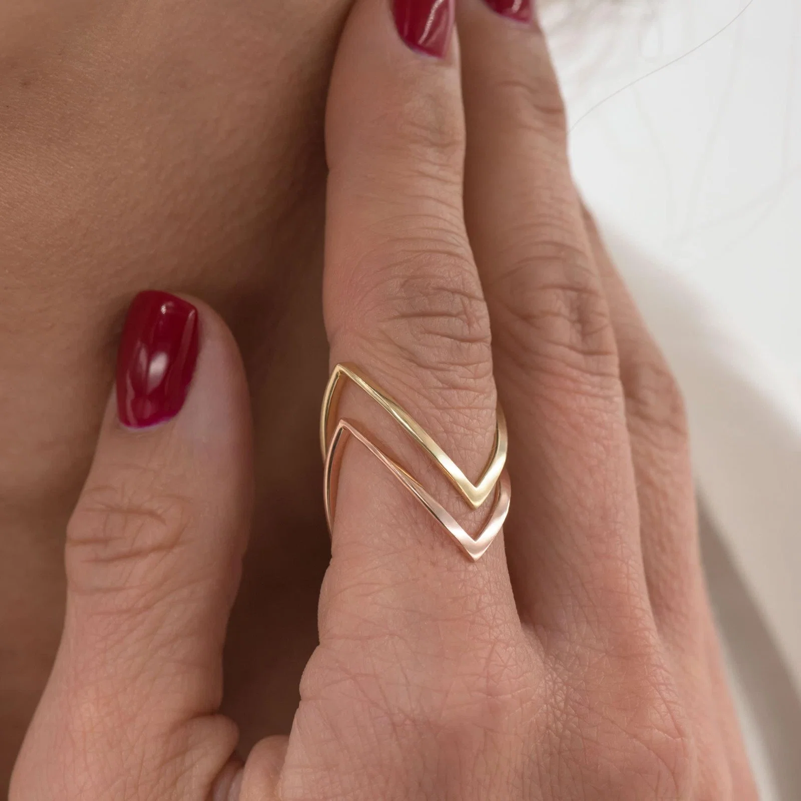 V shaped Chevron Gold Ring — additional product image 3 from AntEva Crafts