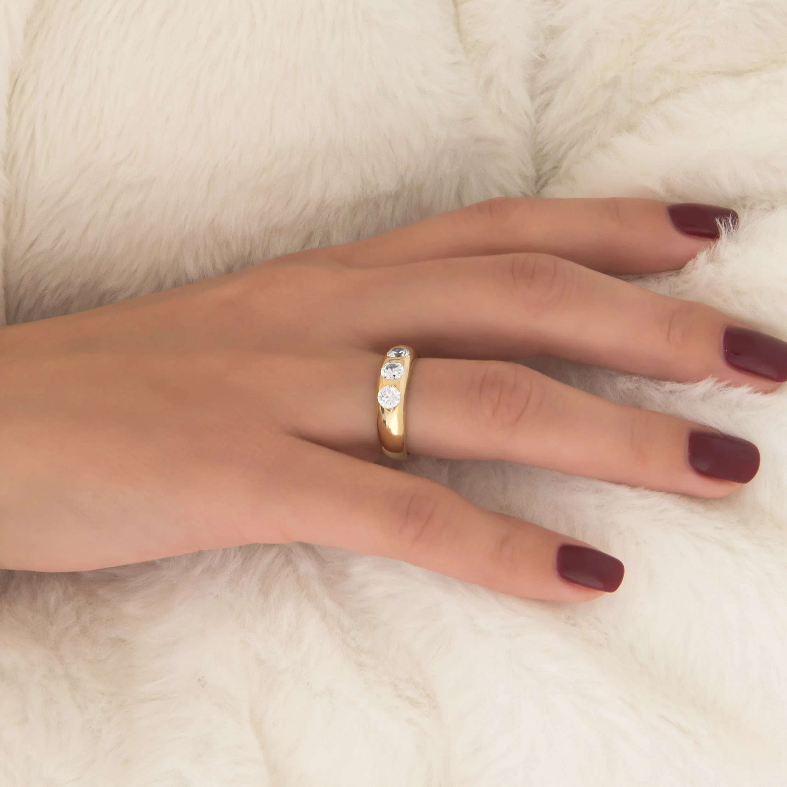 Gemstone Dome Ring with 3 White CZ — additional product image 4 from AntEva Crafts