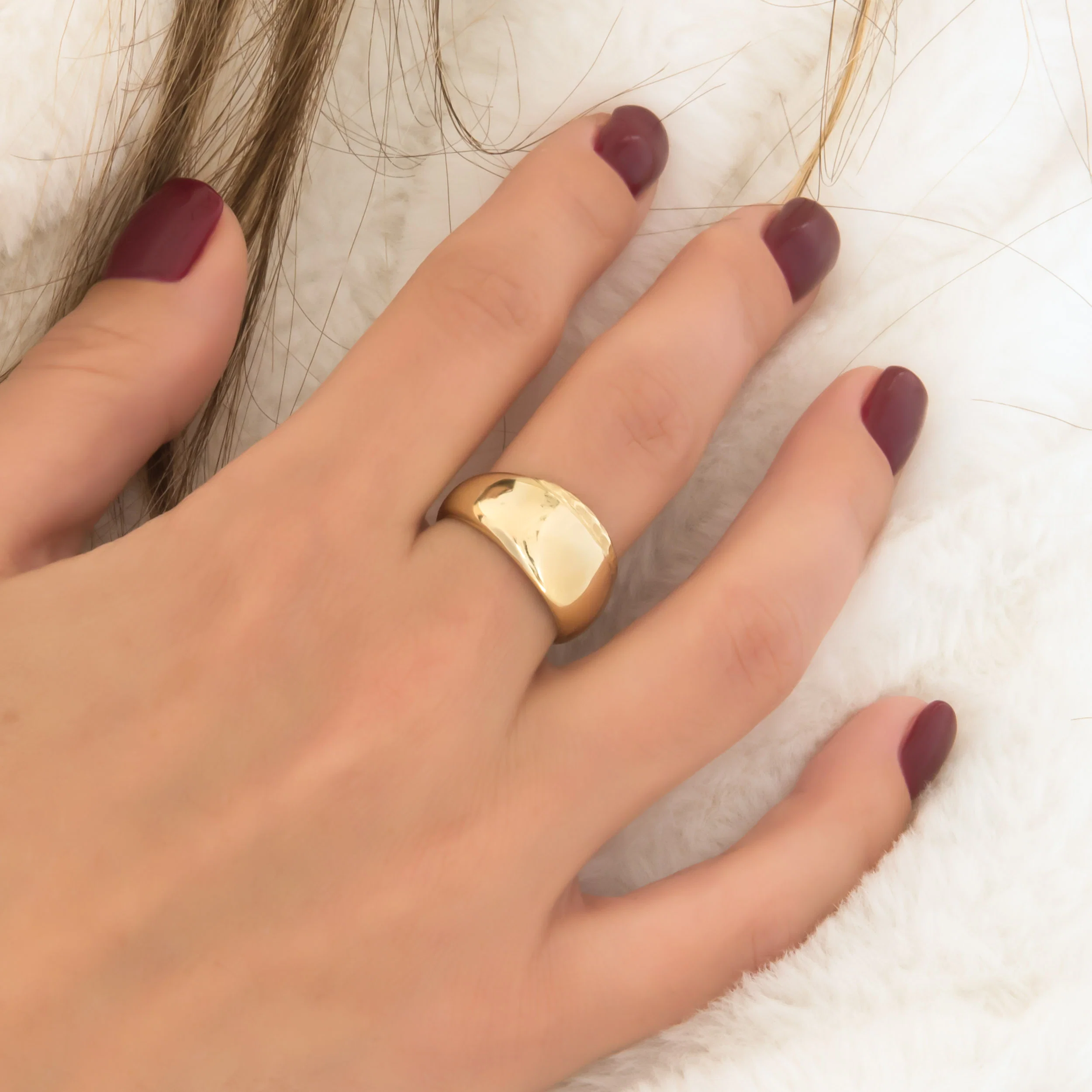 Wide Dome Ring with a Hammered Edge — additional product image 4 from AntEva Crafts