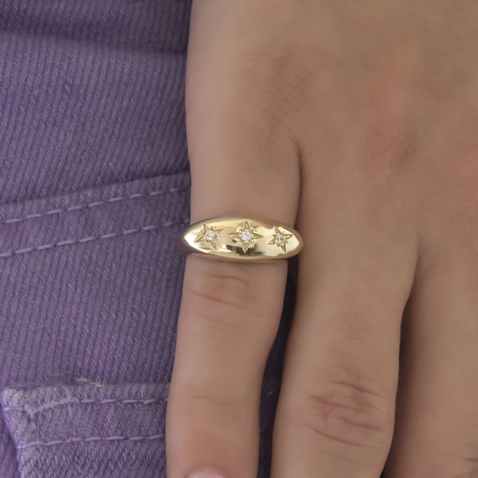Diamond North Star Ring with 3 Diamonds — additional product image 4 from AntEva Crafts