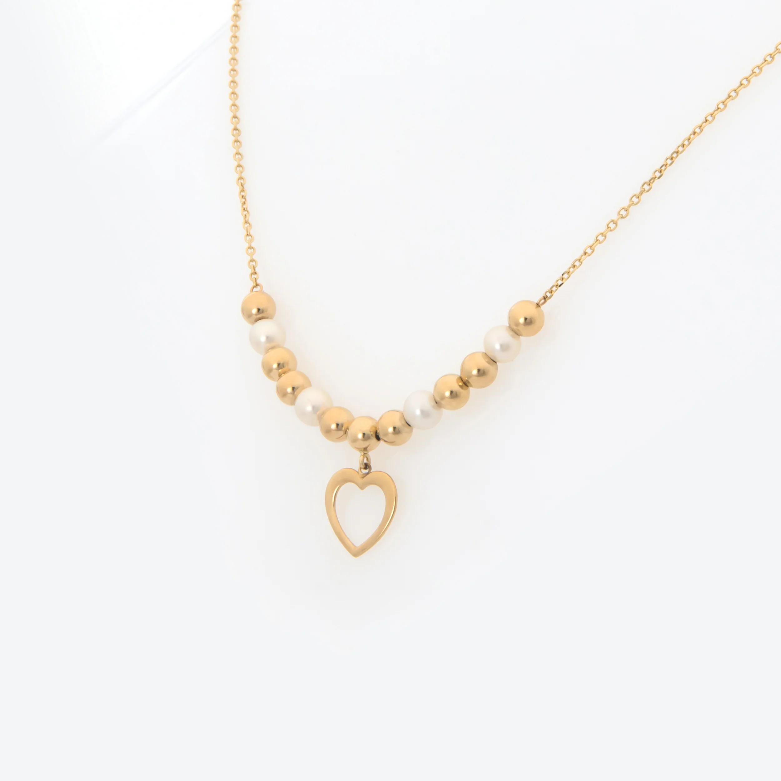 Gold Ball Pearl Heart Necklace — additional product image 4 from AntEva Crafts