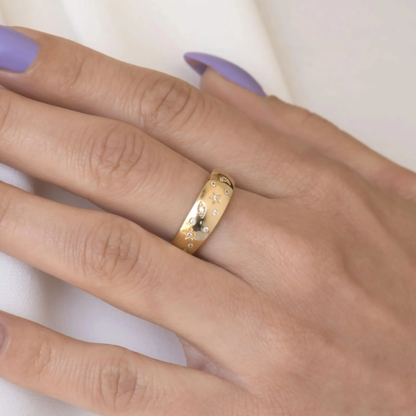 Diamond Starburst Ring with Celestial Symbols — additional product image 4 from AntEva Crafts