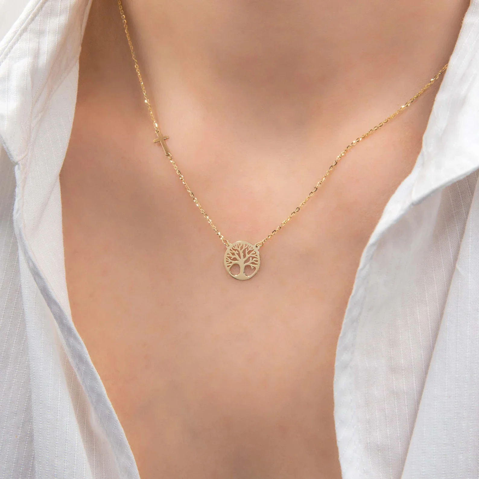 Tree of life Gold Necklace with Cross — additional product image 4 from AntEva Crafts
