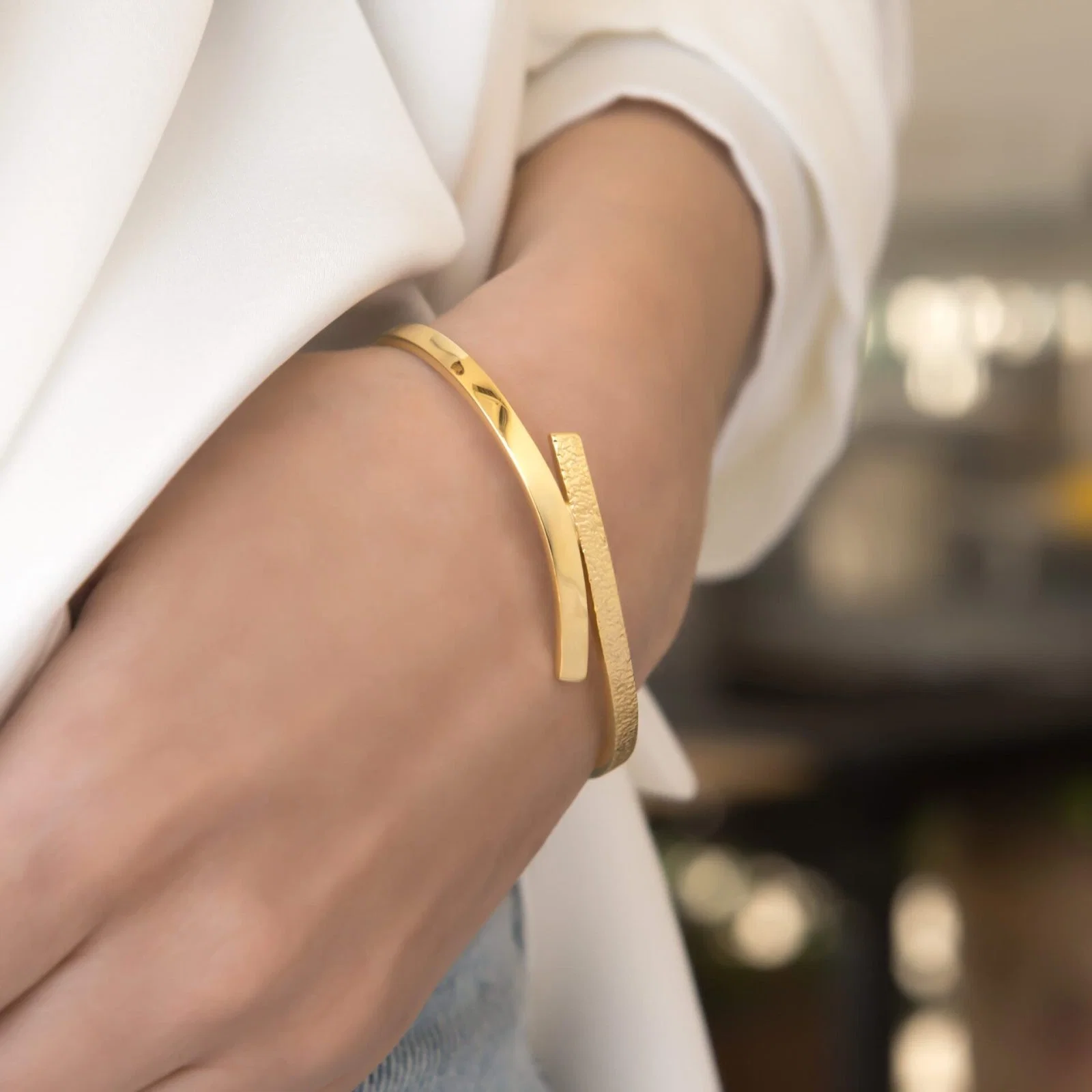 Gold Bypass Open Cuff Bangle — additional product image 2 from AntEva Crafts