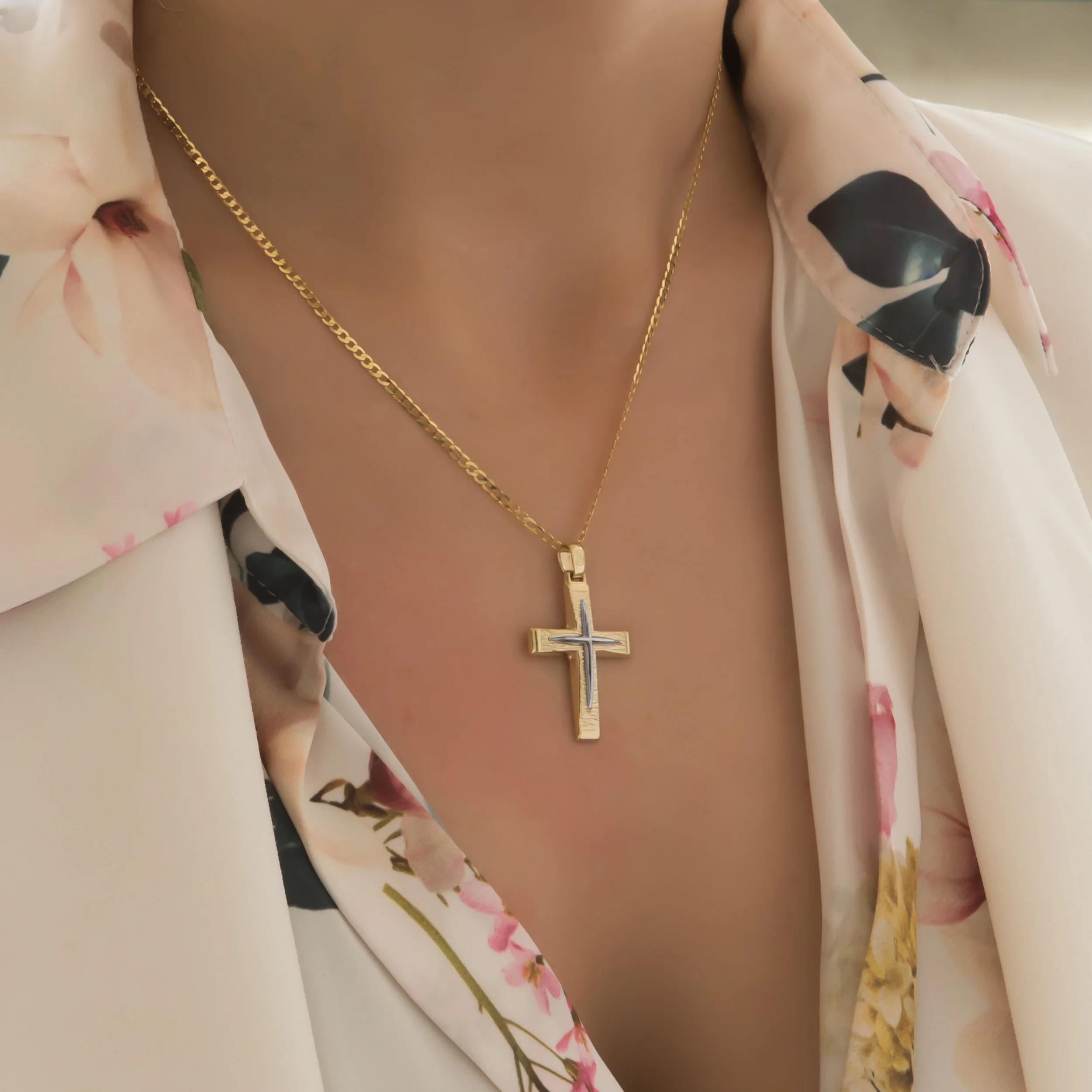 Two-Tone Matte Textured Cross Pendant — additional product image 2 from AntEva Crafts