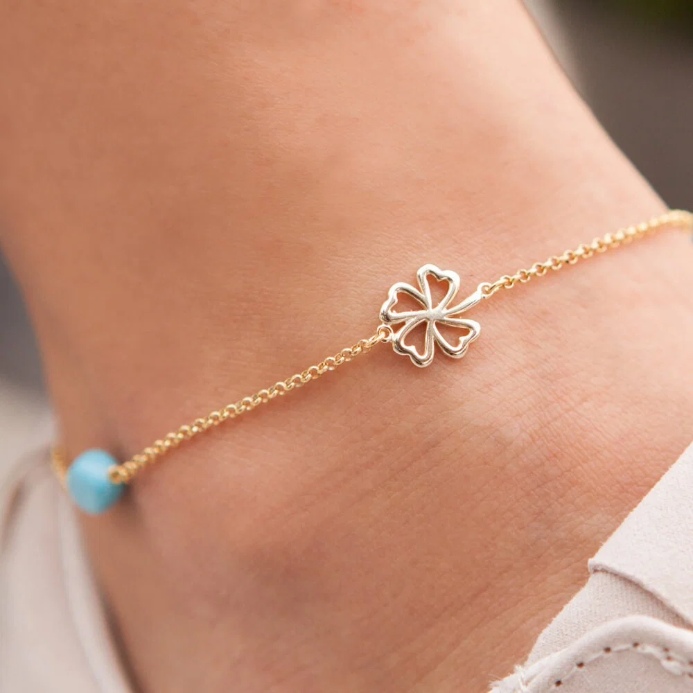 Silver Four Leaf Clover Anklet — additional product image 3 from AntEva Crafts