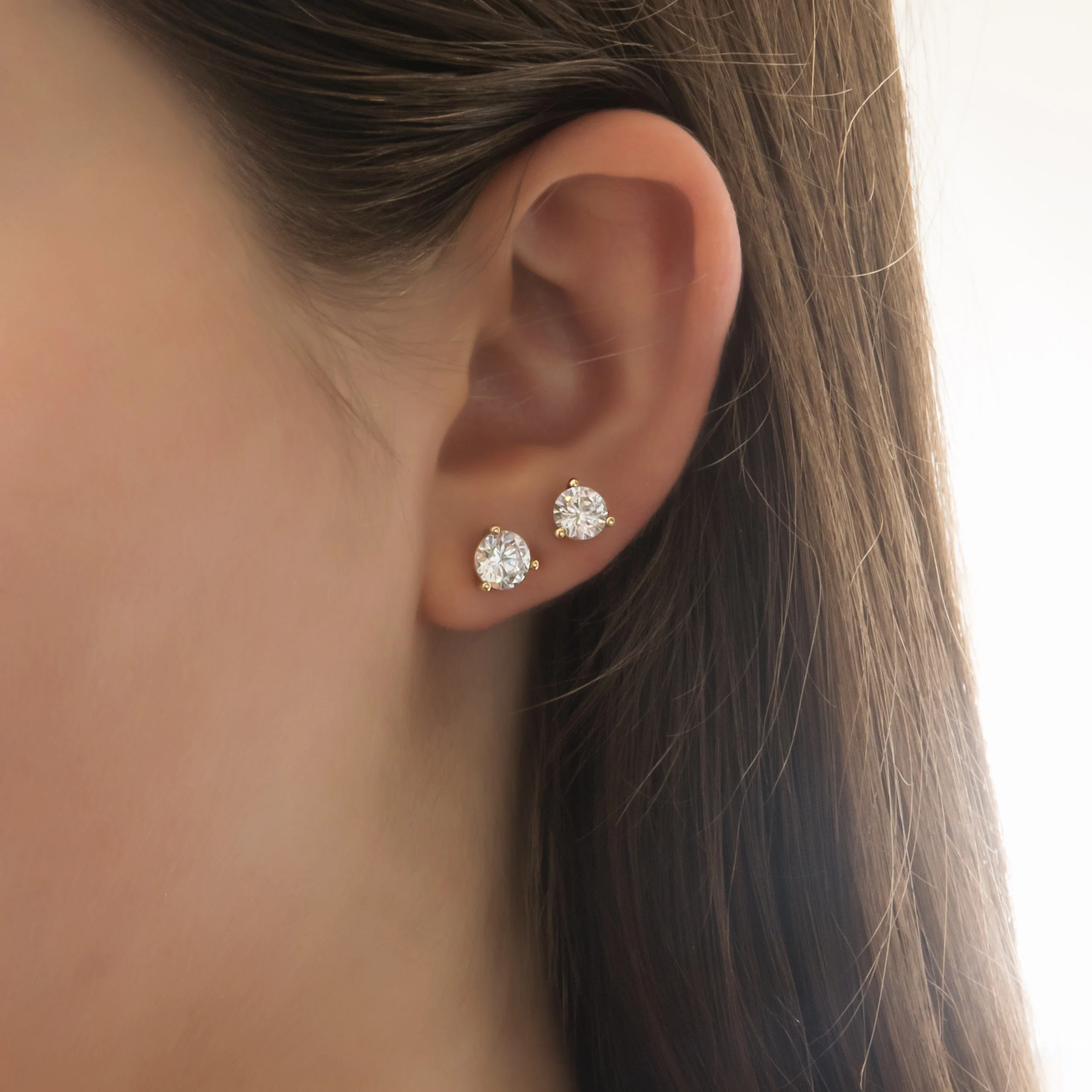 14K Solid Gold Round Stud Earrings – Lab-Grown Diamond or CZ Studs — additional product image 3 from AntEva Crafts