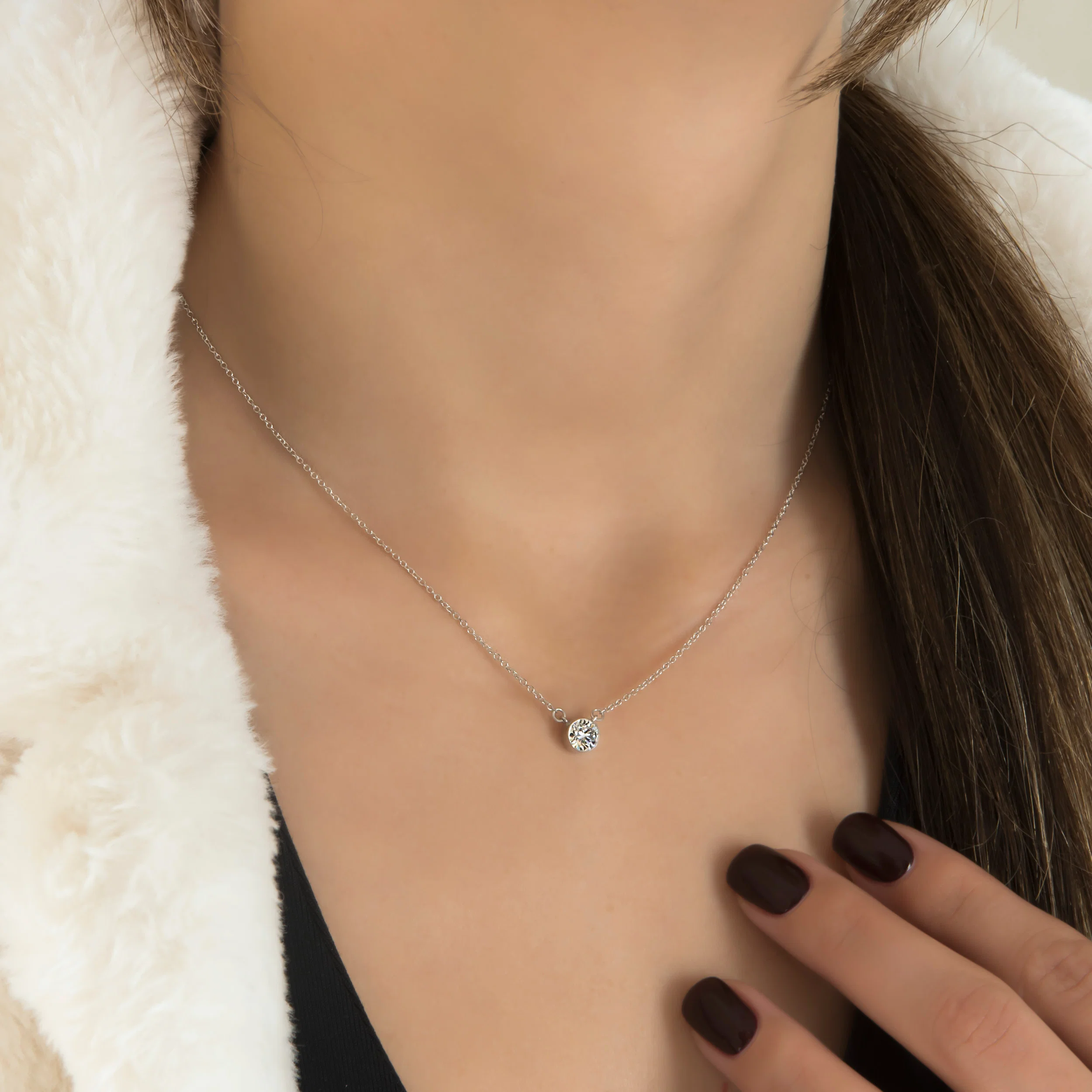 Diamond Solitaire Necklace with Excelent cut Round Lab Grown Diamond — additional product image 4 from AntEva Crafts