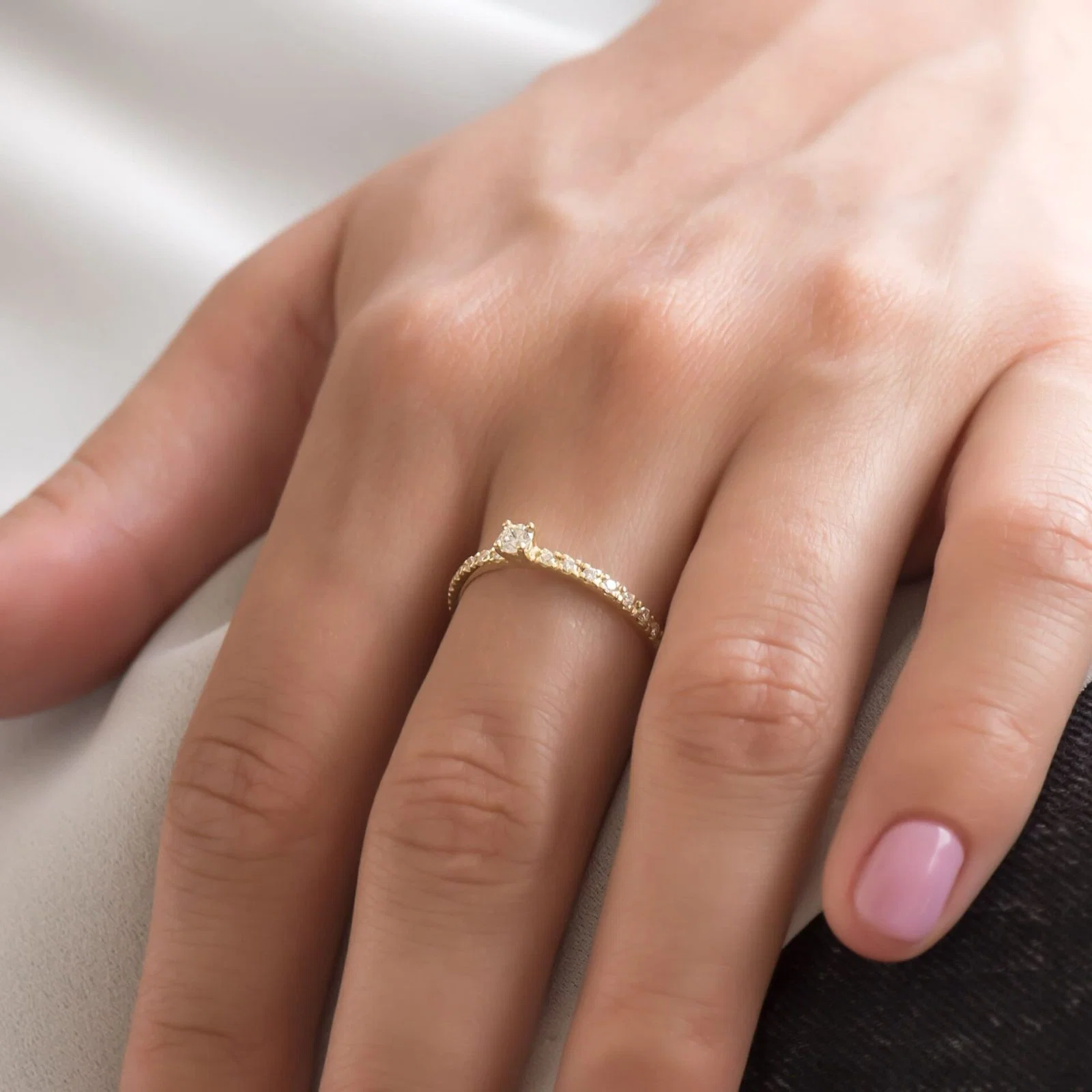 Diamond Solitaire Ring with 16 Side Diamonds — additional product image 5 from AntEva Crafts