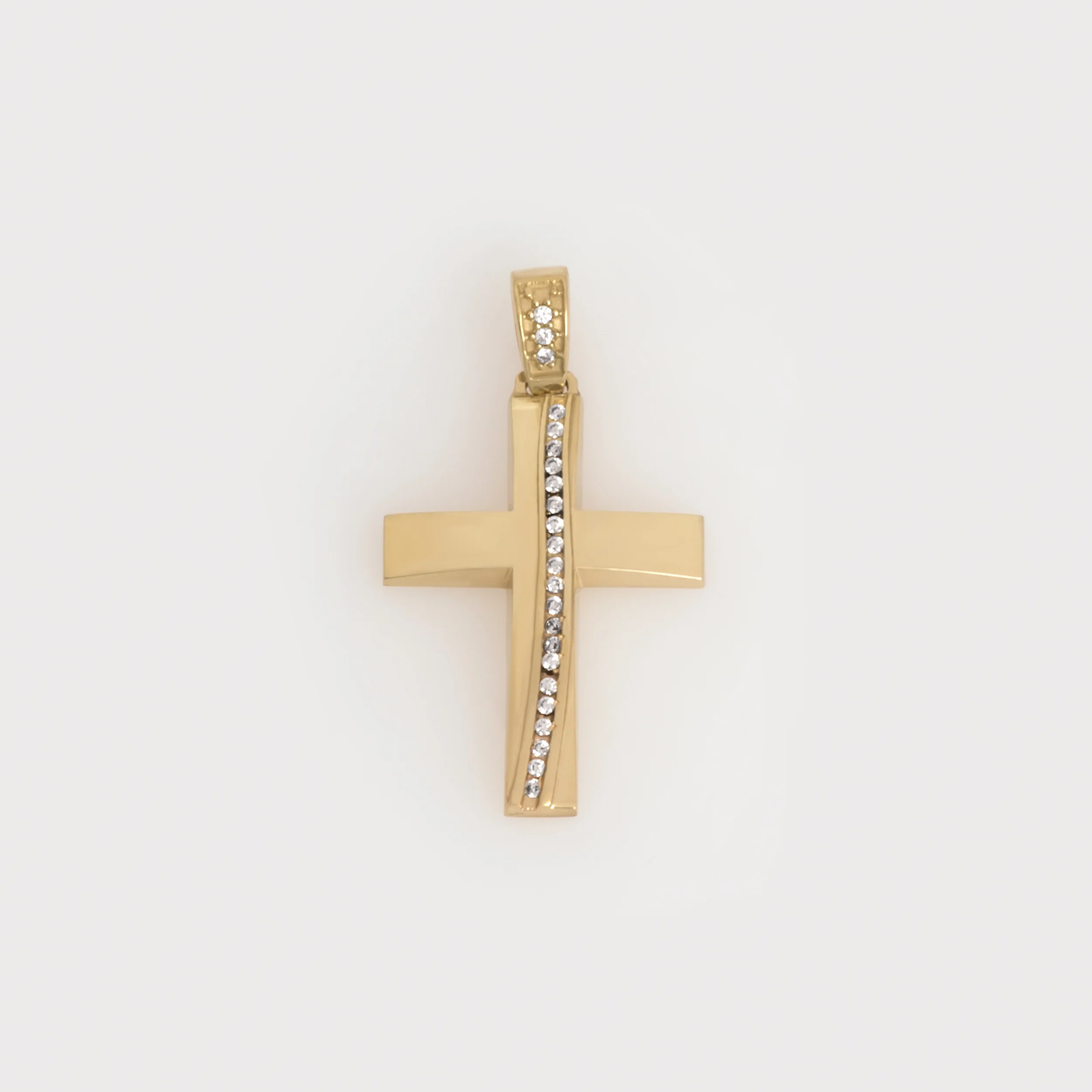 Elegant Gold Cross with Flowing CZ Line