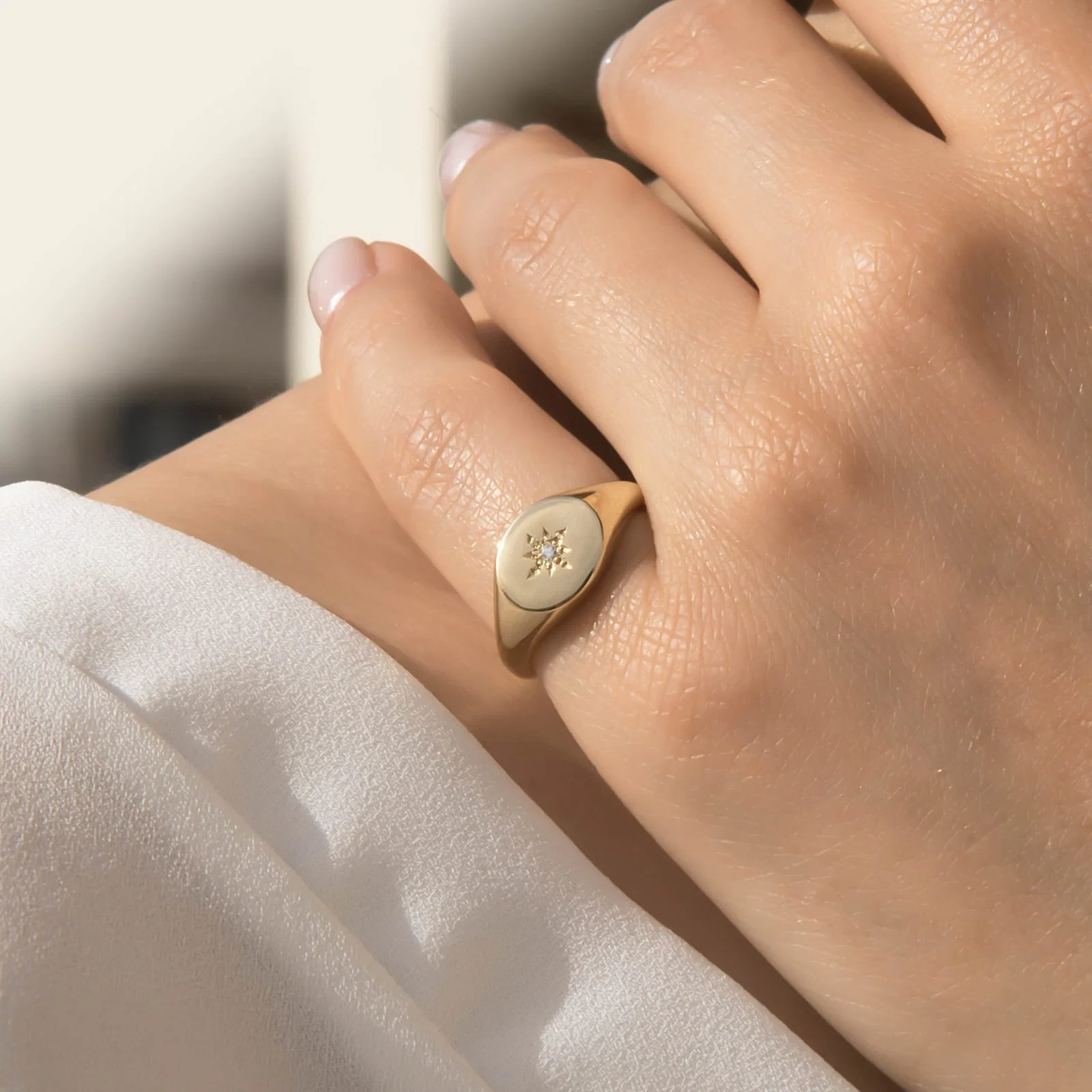 Diamond North Star Signet Ring — additional product image 4 from AntEva Crafts