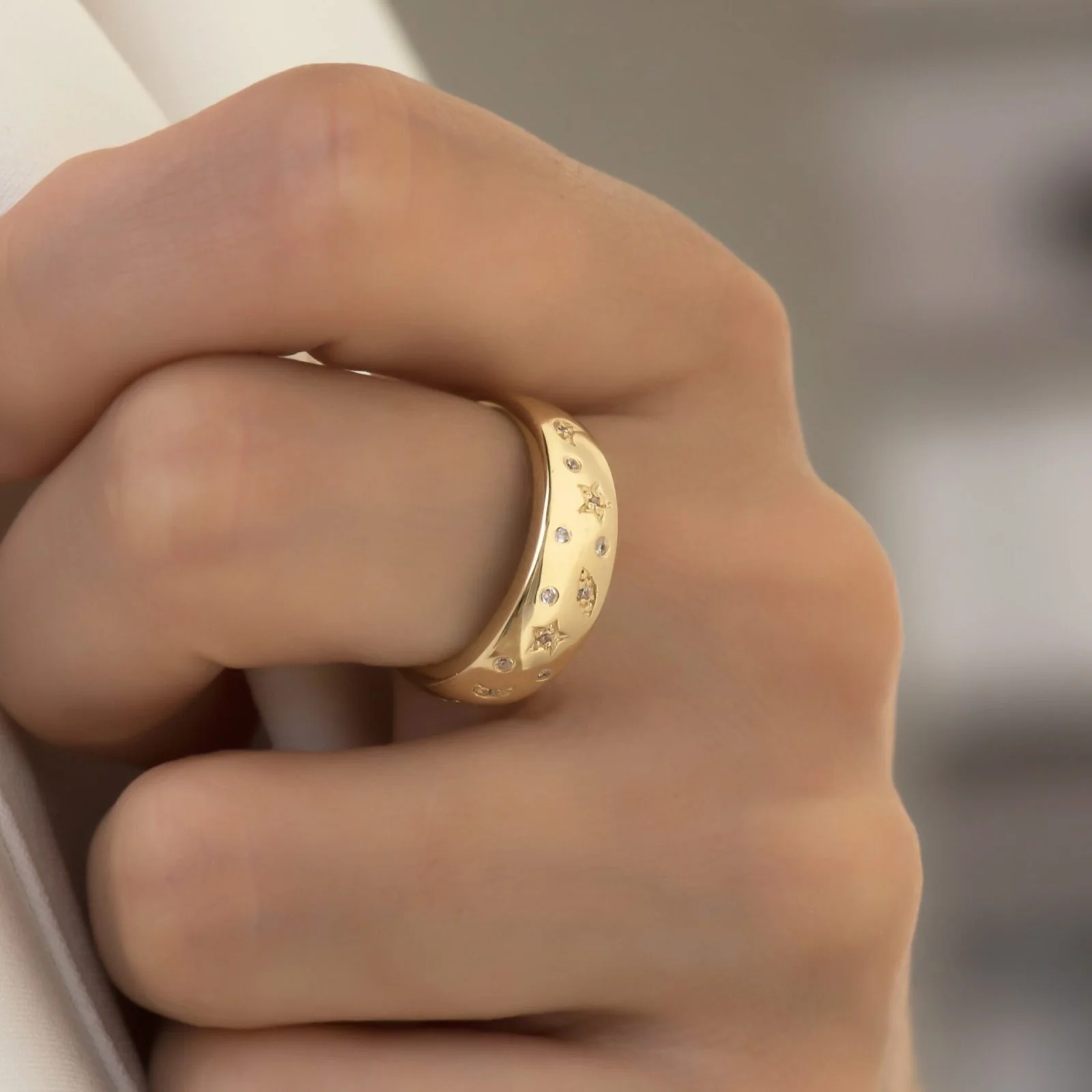 Diamond Starburst Ring with Celestial Symbols — additional product image 2 from AntEva Crafts
