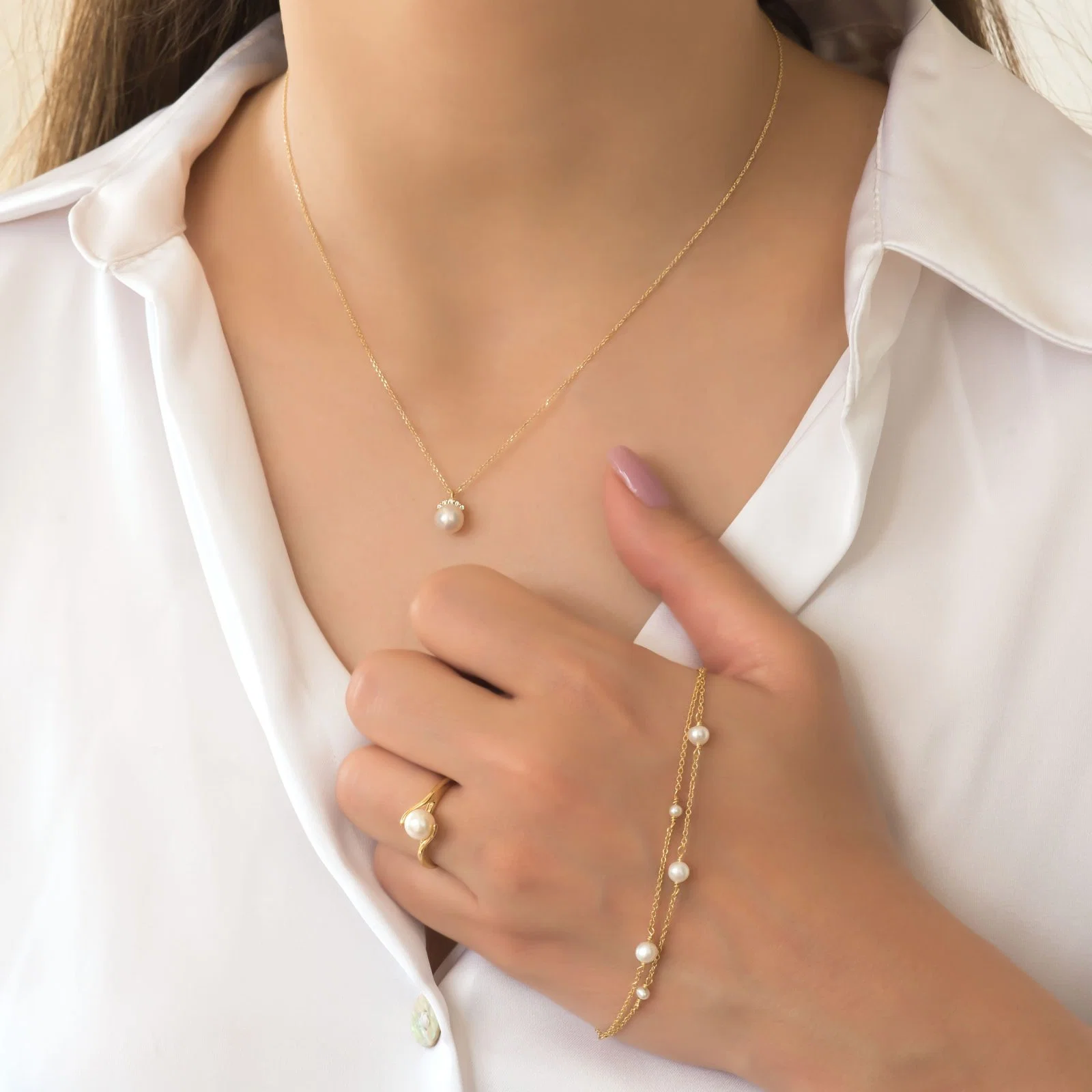 Floating Pearl Chain Necklace — additional product image 6 from AntEva Crafts