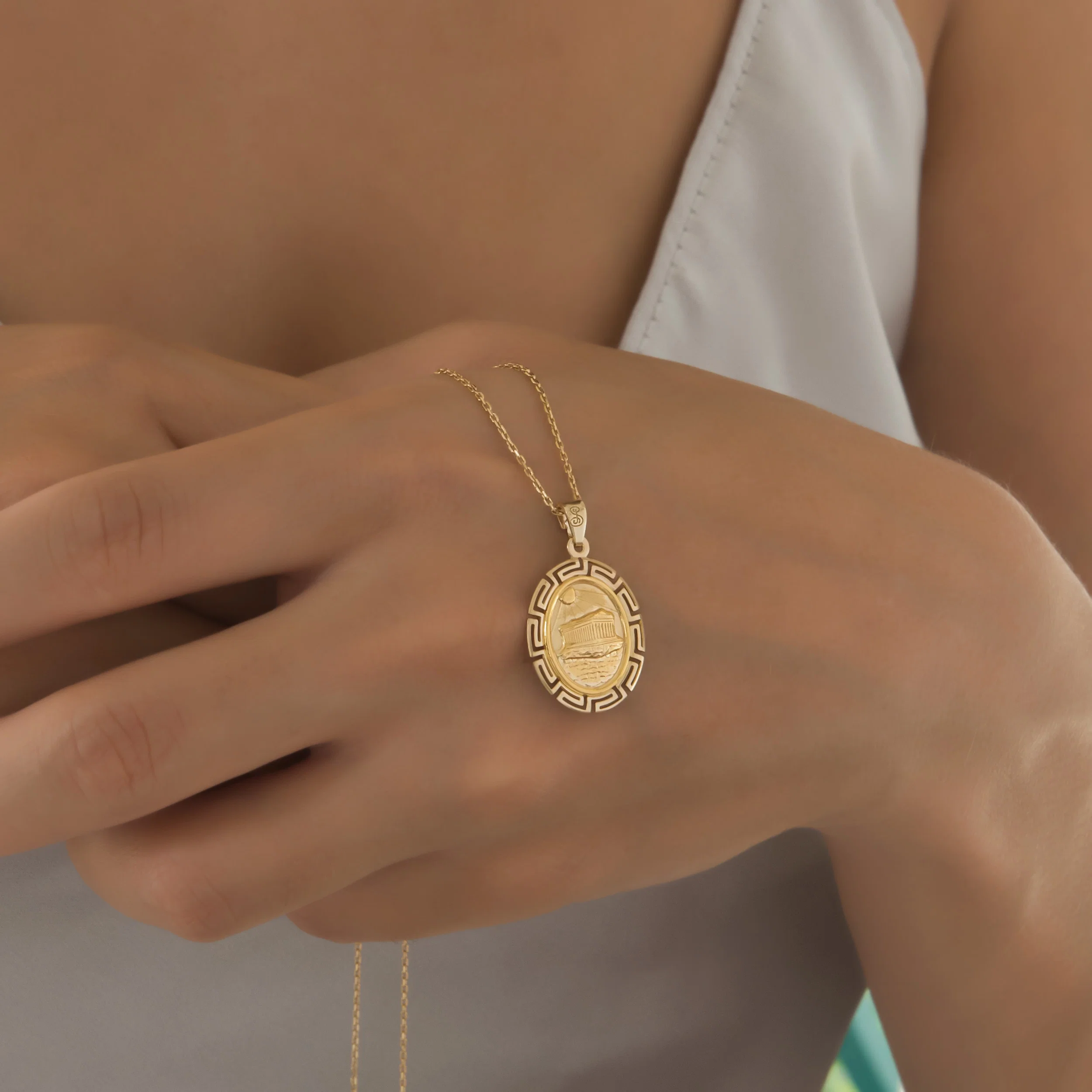 Oval Parthenon Temple Meander Pendant — additional product image 3 from AntEva Crafts