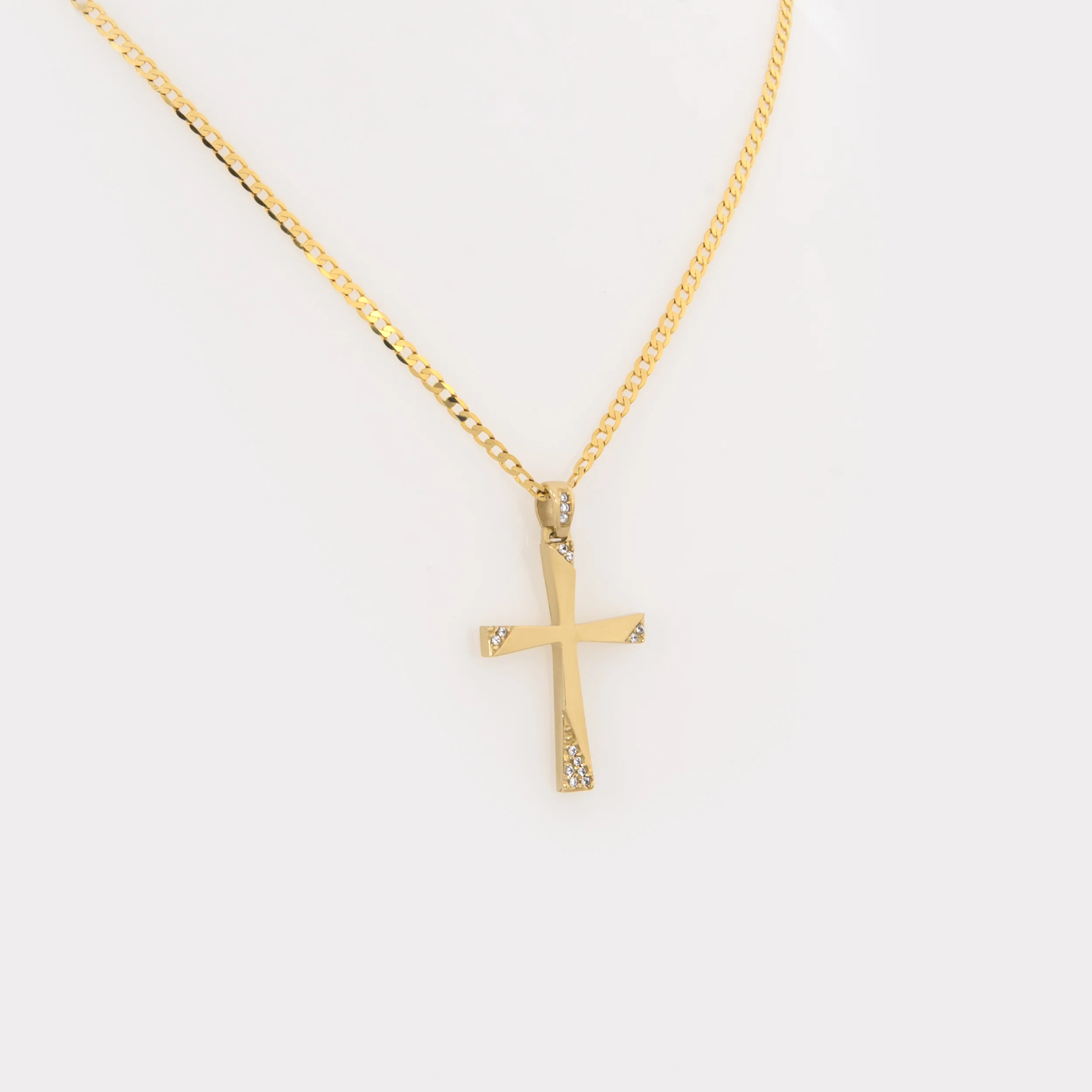 Gold Cross Pendant with Edge-Set CZ Stones — additional product image 3 from AntEva Crafts