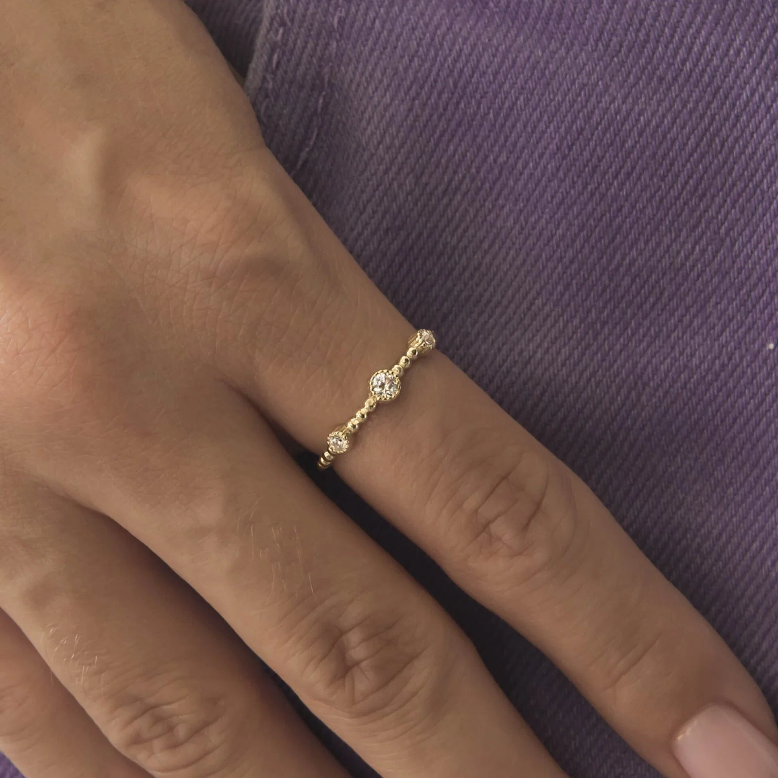 Beaded Milgrain Ring with Diamonds — additional product image 4 from AntEva Crafts
