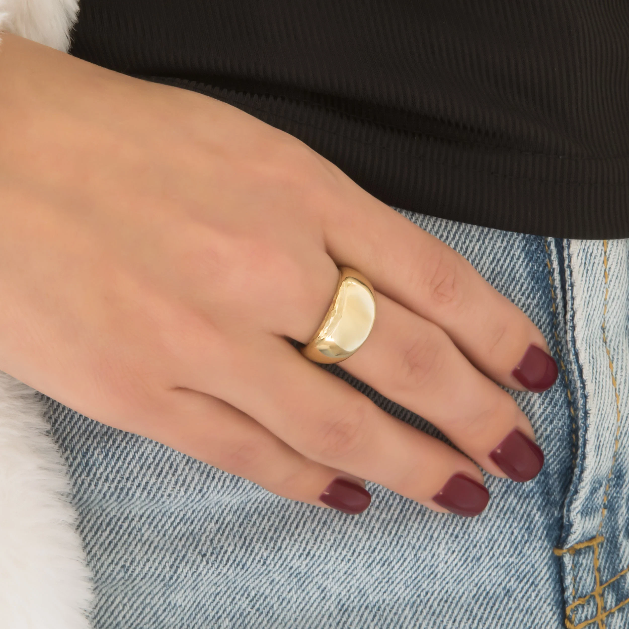 Wide Dome Ring with a Hammered Edge — additional product image 2 from AntEva Crafts