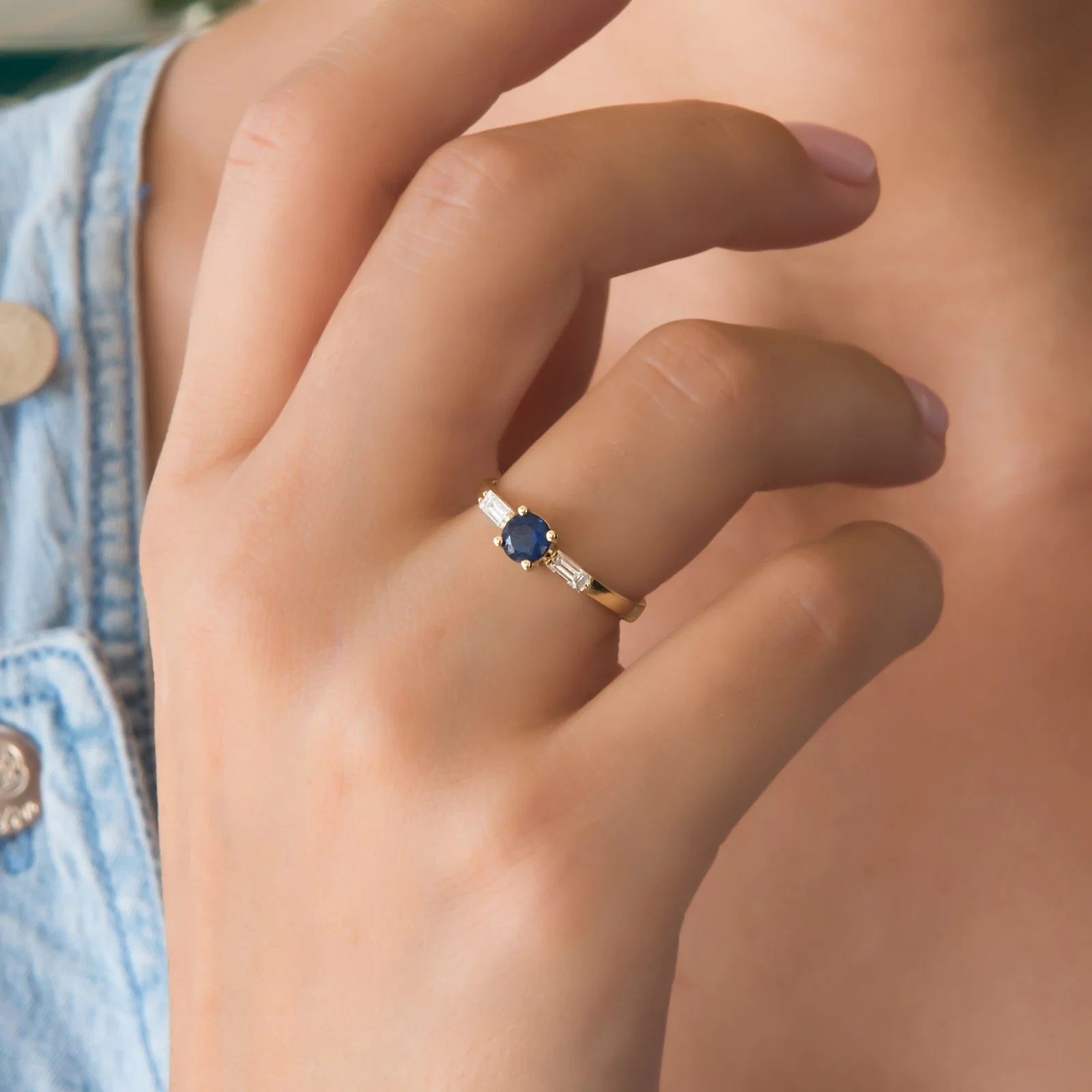 Round Birthstone Ring with 2 Baguete Diamonds — additional product image 2 from AntEva Crafts