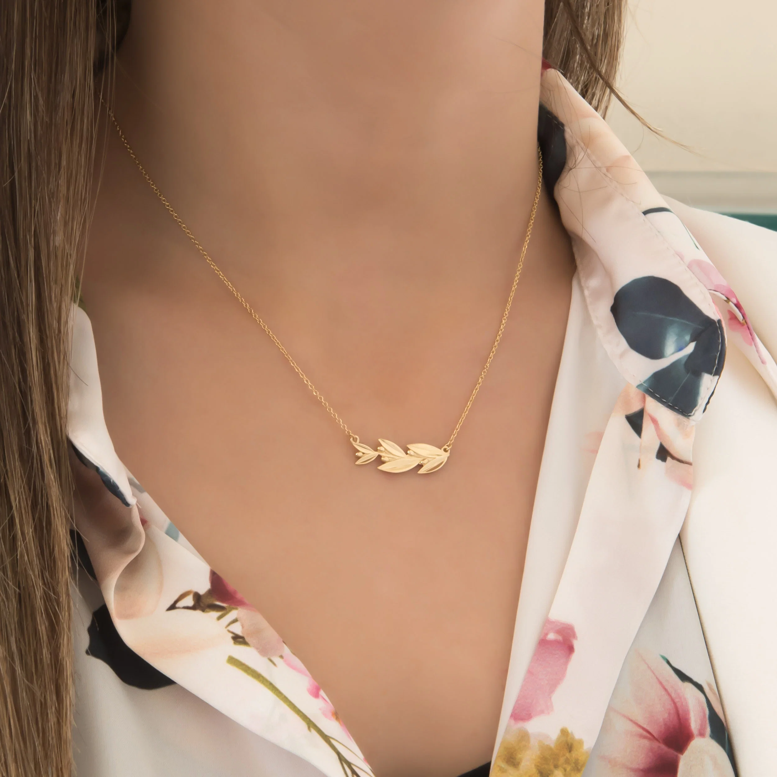 Gold Olive Leaf Necklace — additional product image 2 from AntEva Crafts