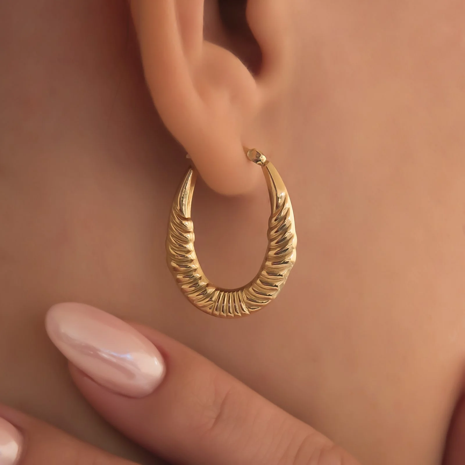 Ribbed Hoop Gold Earrings — additional product image 2 from AntEva Crafts