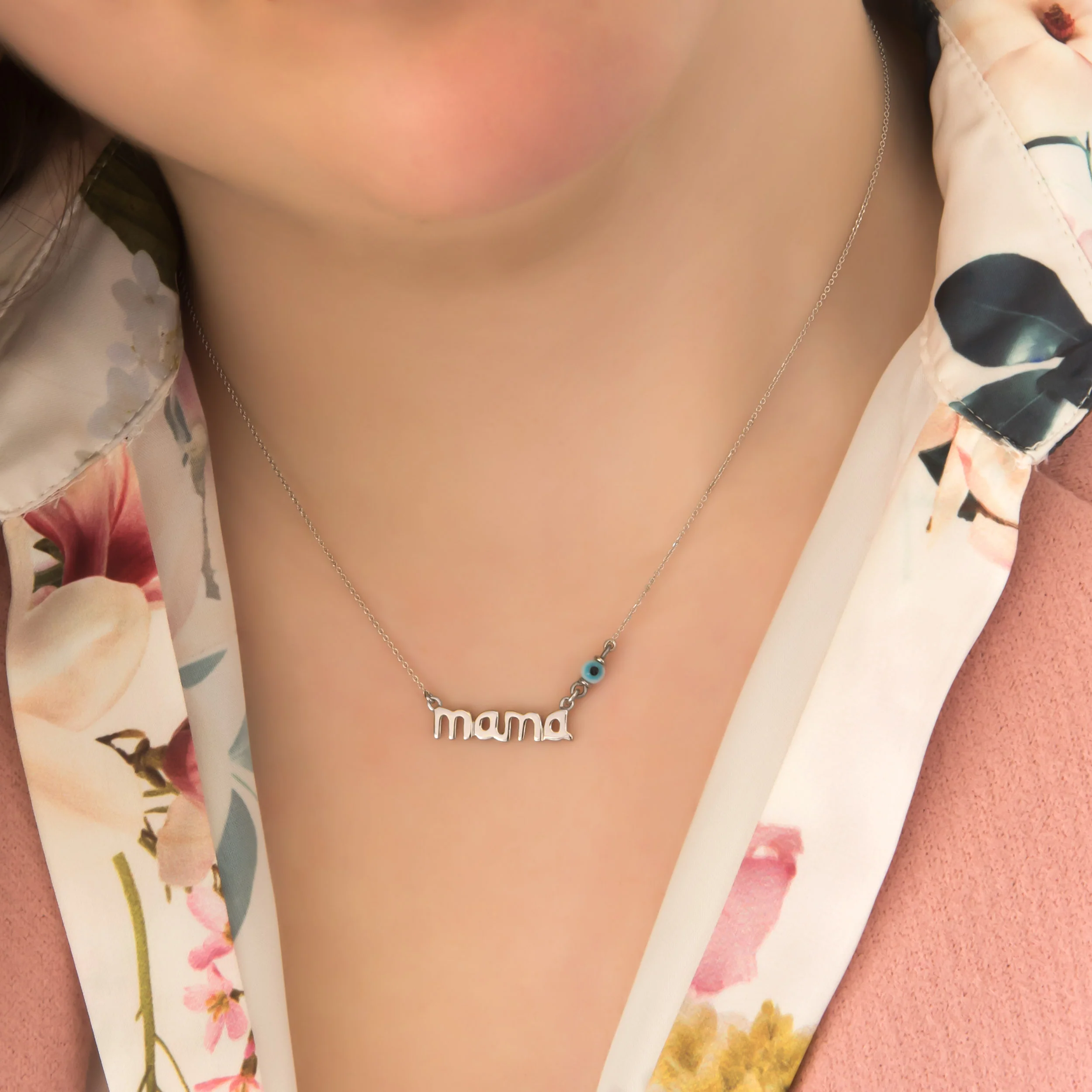Silver Evil Eye Mama Necklace — additional product image 4 from AntEva Crafts